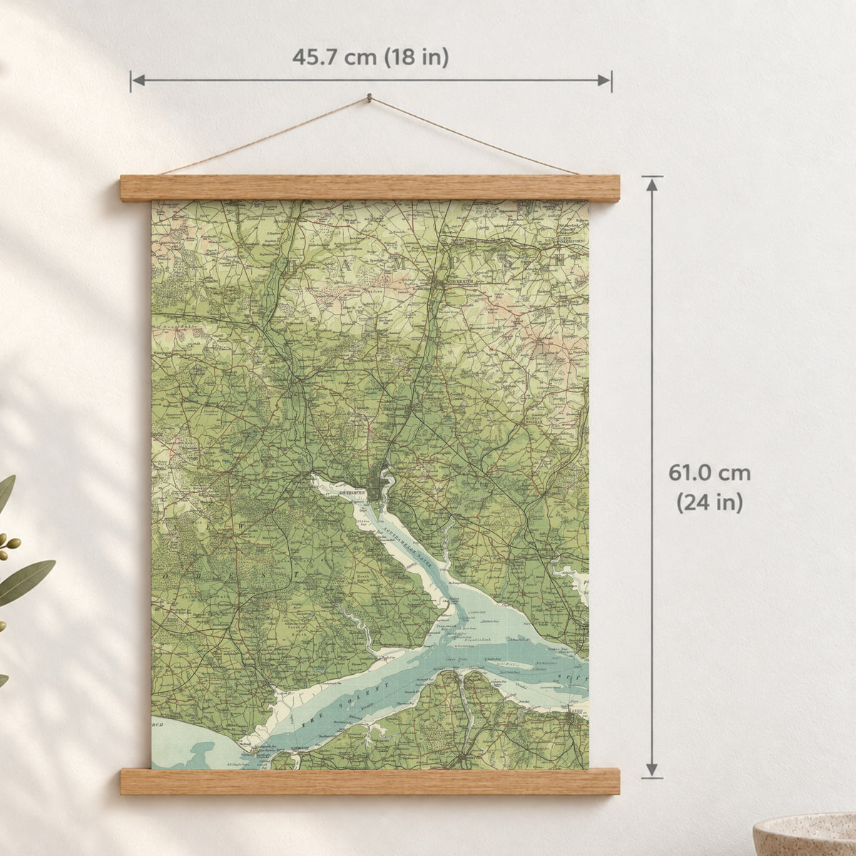 Southampton historic map print, Bartholomew Half-Inch, 1902 — 18 × 24 in · portrait, Canvas, black hanger and Canvas, natural oak hanger and Canvas, white hanger and Fine art paper, black hanger and Fine art paper, natural oak hanger and Fine art paper, no hanger and Fine art paper, white hanger, hanger front mockup