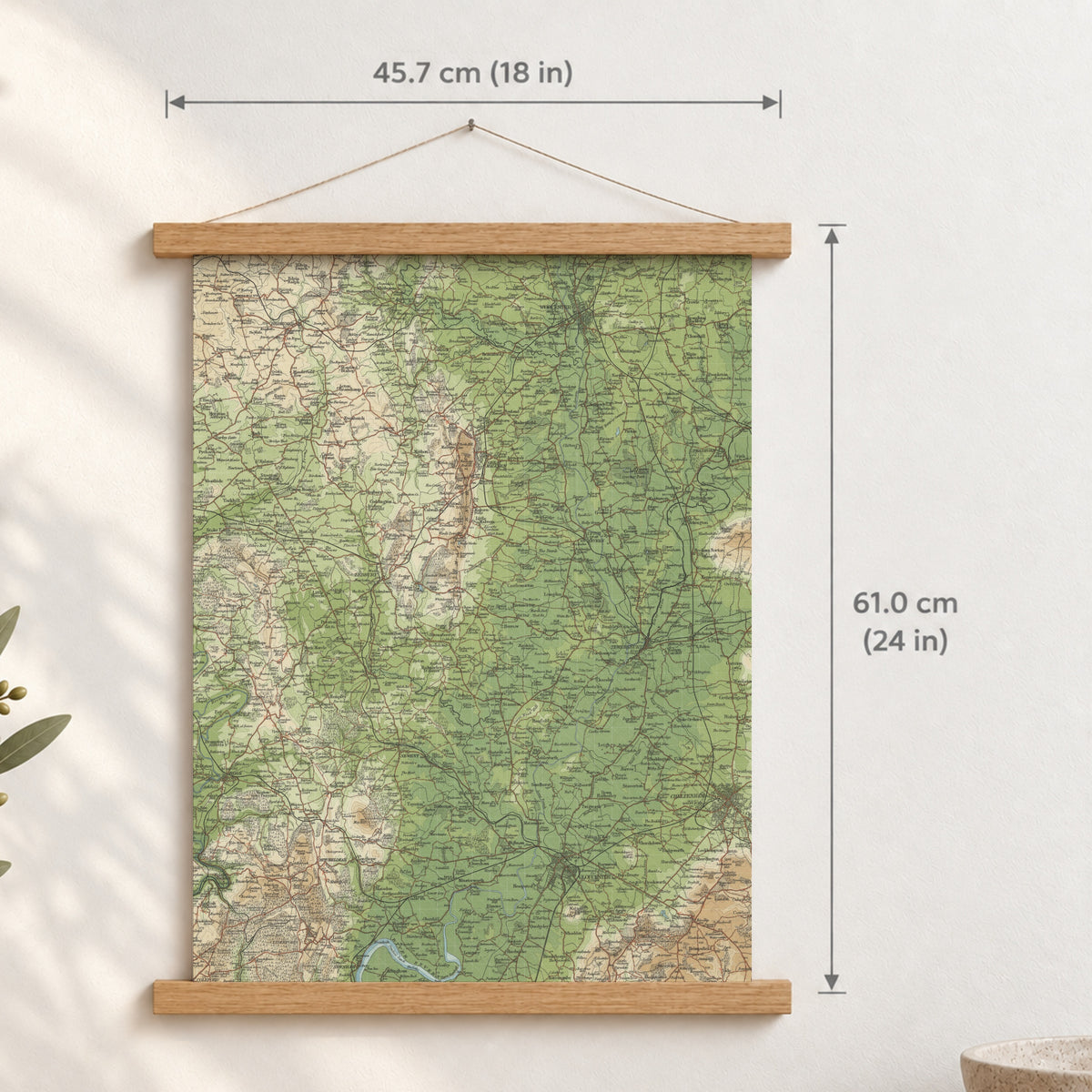 Worcester historic map print, Bartholomew Half-Inch, 1902 — 18 × 24 in · portrait, Canvas, black hanger and Canvas, natural oak hanger and Canvas, white hanger and Fine art paper, black hanger and Fine art paper, natural oak hanger and Fine art paper, no hanger and Fine art paper, white hanger, hanger front mockup