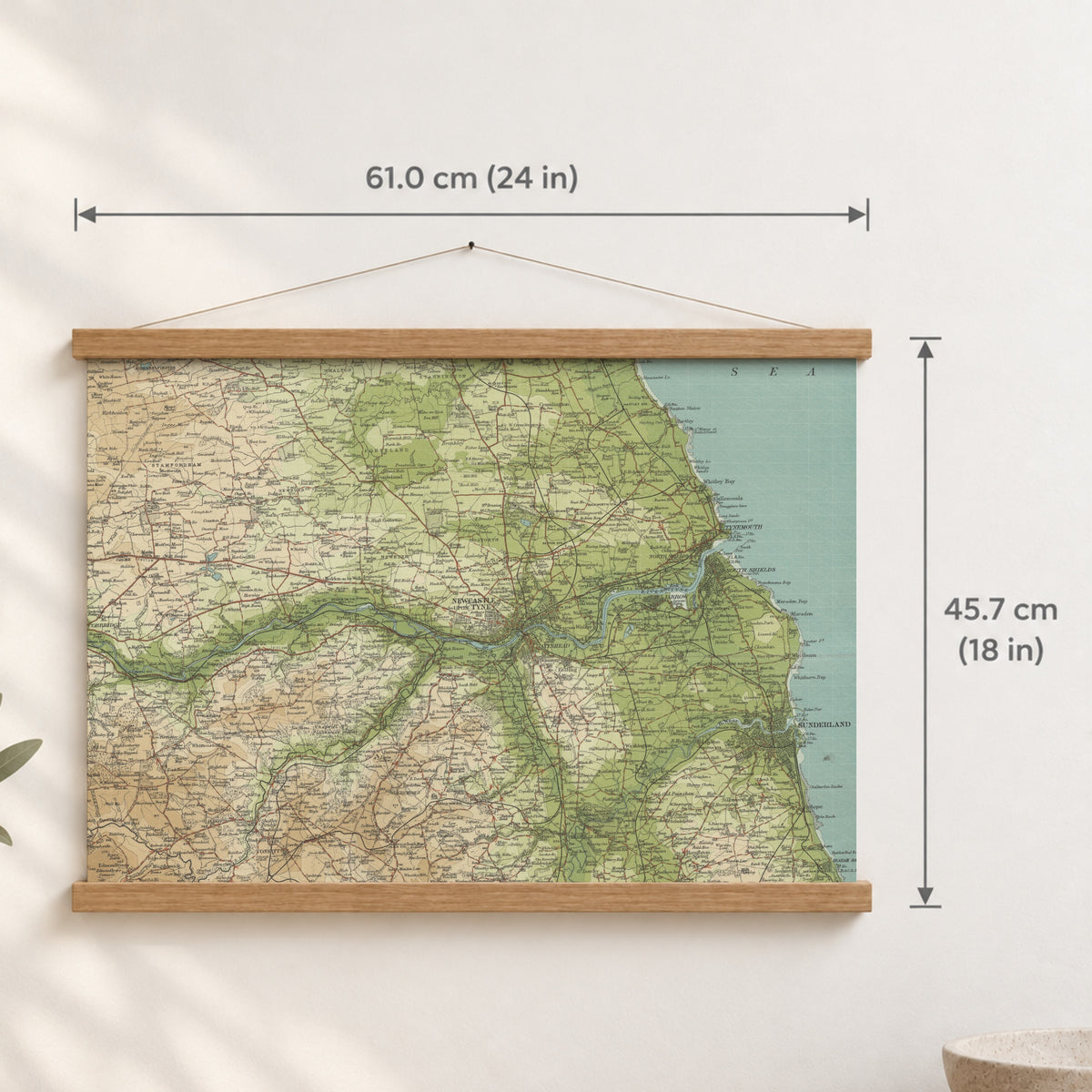 Sunderland historic map print, Bartholomew Half-Inch, 1902 — 24 × 18 in · landscape, Canvas, black hanger and Canvas, natural oak hanger and Canvas, white hanger and Fine art paper, black hanger and Fine art paper, natural oak hanger and Fine art paper, no hanger and Fine art paper, white hanger, hanger front mockup