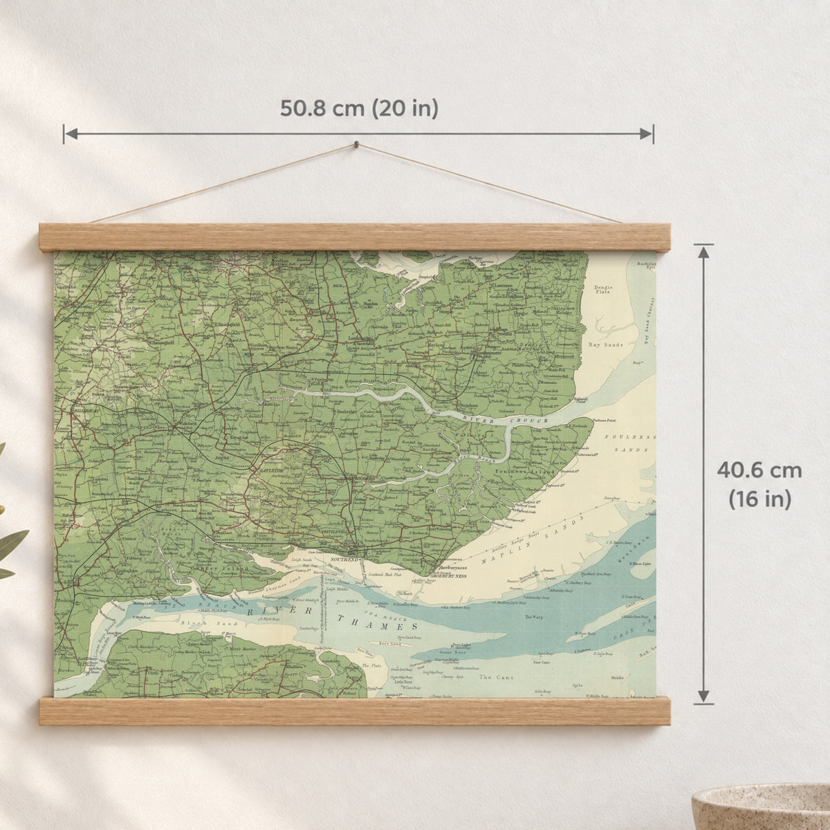 Southend-on-Sea historic map print, Bartholomew Half-Inch, 1903 — 20 × 16 in · landscape, Canvas, black hanger and Canvas, natural oak hanger and Canvas, white hanger and Fine art paper, black hanger and Fine art paper, natural oak hanger and Fine art paper, no hanger and Fine art paper, white hanger, hanger front mockup