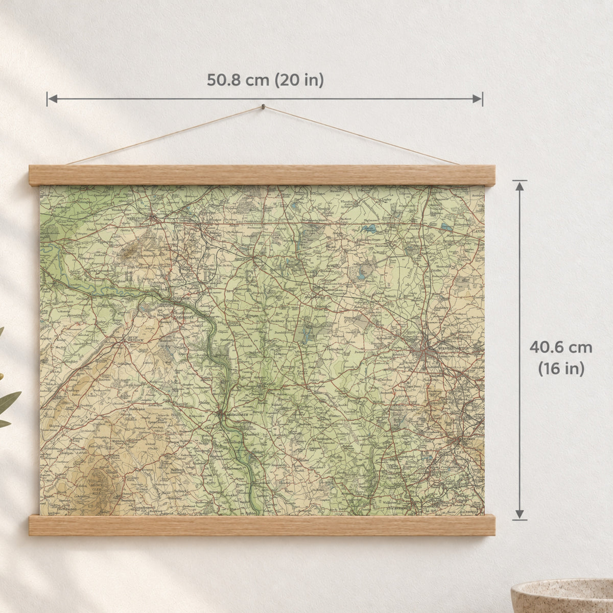 Wolverhampton historic map print, Bartholomew Half-Inch, 1903 — 20 × 16 in · landscape, Canvas, black hanger and Canvas, natural oak hanger and Canvas, white hanger and Fine art paper, black hanger and Fine art paper, natural oak hanger and Fine art paper, no hanger and Fine art paper, white hanger, hanger front mockup