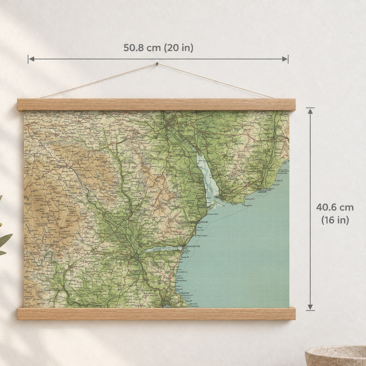Exeter historic map print, Bartholomew Half-Inch, 1903 — 20 × 16 in · landscape, Canvas, black hanger and Canvas, natural oak hanger and Canvas, white hanger and Fine art paper, black hanger and Fine art paper, natural oak hanger and Fine art paper, no hanger and Fine art paper, white hanger, hanger front mockup