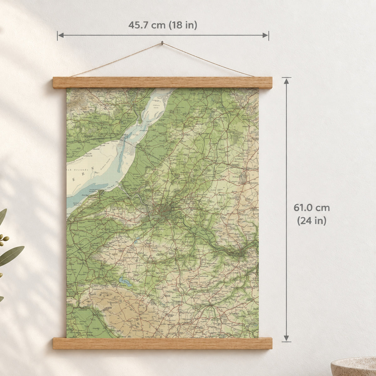 Bristol historic map print, Bartholomew Half-Inch, 1904 — 18 × 24 in · portrait, Canvas, black hanger and Canvas, natural oak hanger and Canvas, white hanger and Fine art paper, black hanger and Fine art paper, natural oak hanger and Fine art paper, no hanger and Fine art paper, white hanger, hanger front mockup