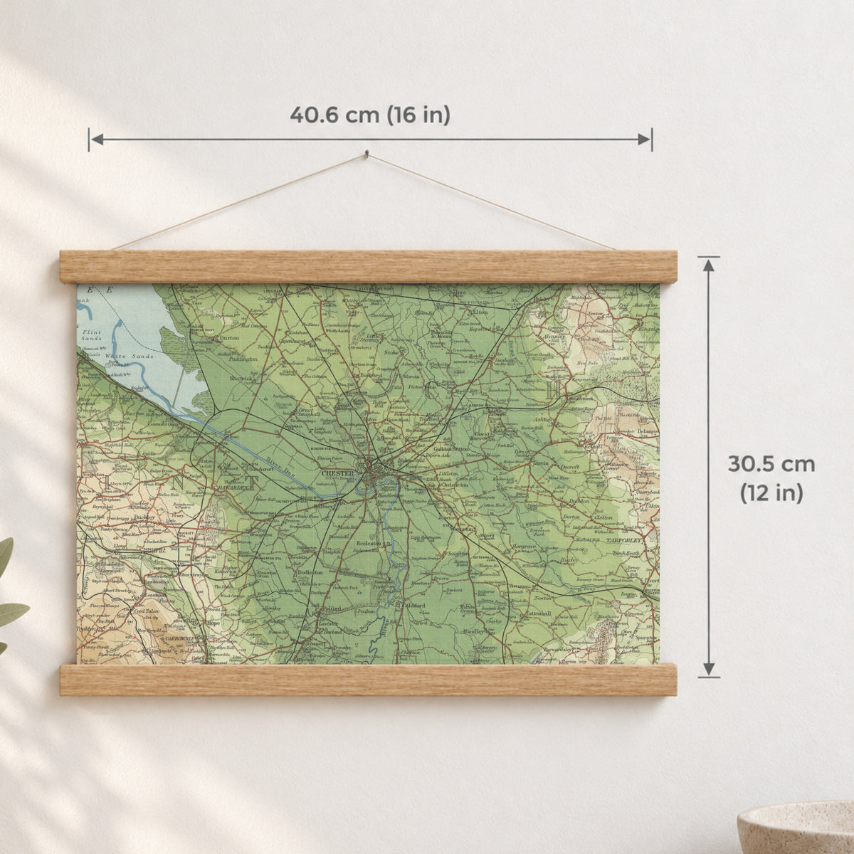 Chester historic map print, Bartholomew Half-Inch, 1902 — 16 × 12 in · landscape, Canvas, black hanger and Canvas, natural oak hanger and Canvas, white hanger and Fine art paper, black hanger and Fine art paper, natural oak hanger and Fine art paper, no hanger and Fine art paper, white hanger, hanger front mockup