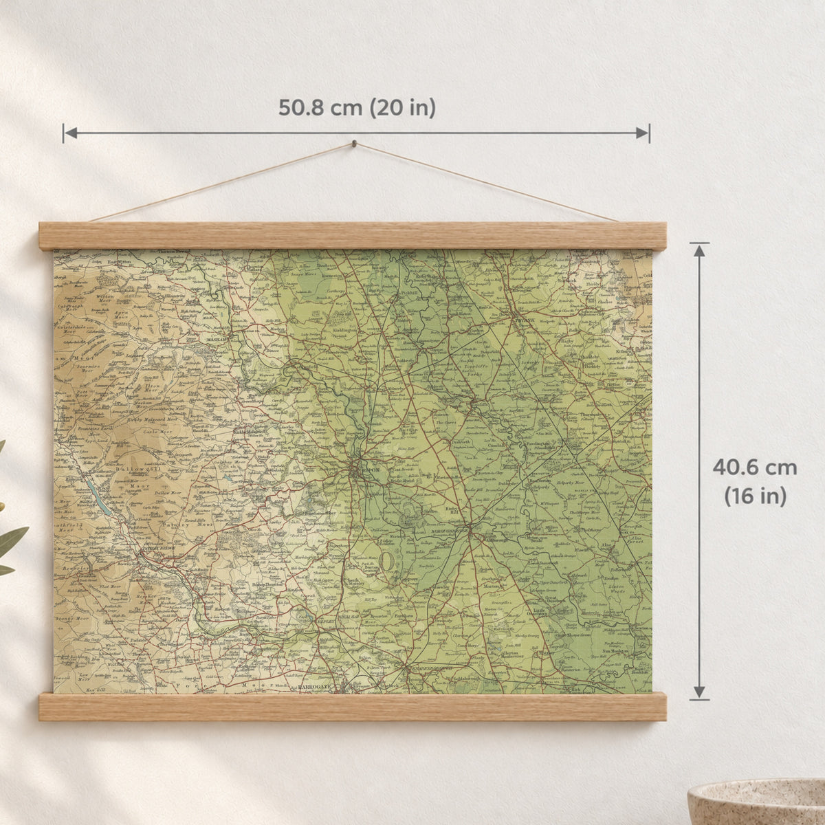 Ripon historic map print, Bartholomew Half-Inch, 1906 — 20 × 16 in · landscape, Canvas, black hanger and Canvas, natural oak hanger and Canvas, white hanger and Fine art paper, black hanger and Fine art paper, natural oak hanger and Fine art paper, no hanger and Fine art paper, white hanger, hanger front mockup