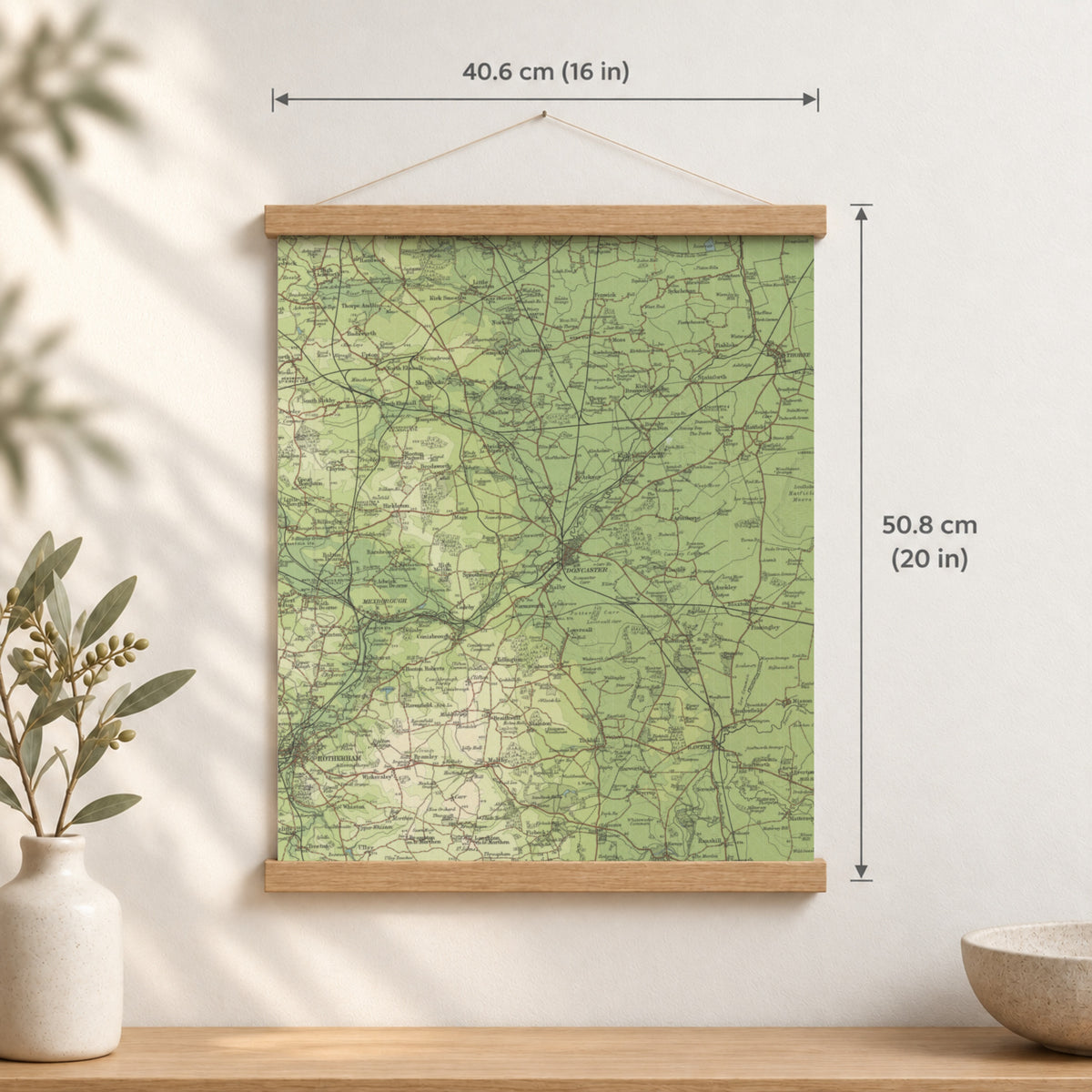 Doncaster historic map print, Bartholomew Half-Inch, 1904 — 16 × 20 in · portrait, Canvas, black hanger and Canvas, natural oak hanger and Canvas, white hanger and Fine art paper, black hanger and Fine art paper, natural oak hanger and Fine art paper, no hanger and Fine art paper, white hanger, hanger front mockup