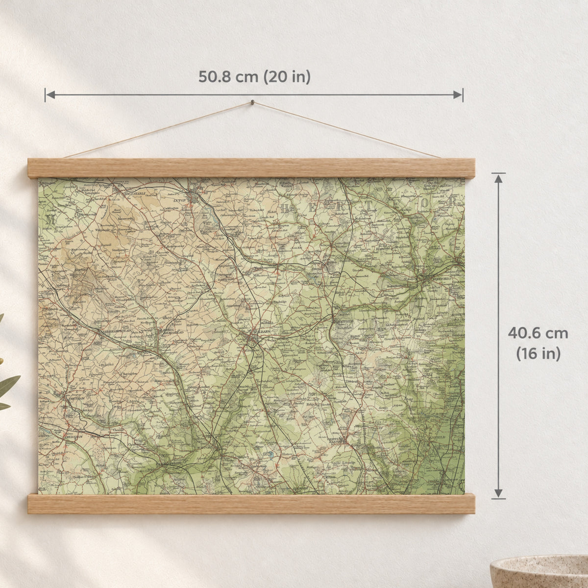 St Albans historic map print, Bartholomew Half-Inch, 1903 — 20 × 16 in · landscape, Canvas, black hanger and Canvas, natural oak hanger and Canvas, white hanger and Fine art paper, black hanger and Fine art paper, natural oak hanger and Fine art paper, no hanger and Fine art paper, white hanger, hanger front mockup