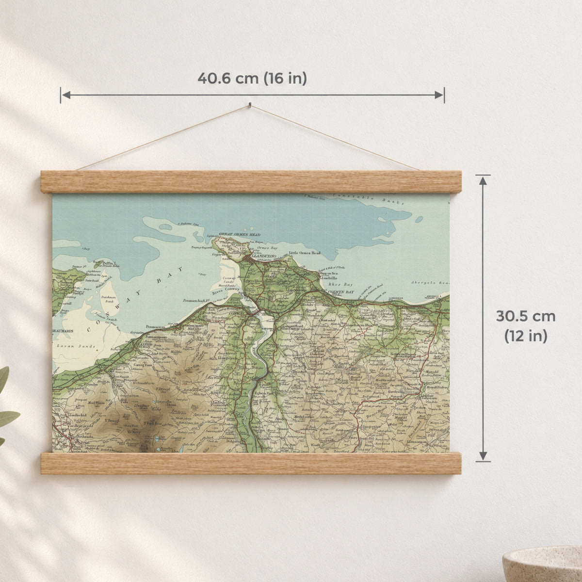 Llandudno historic map print, Bartholomew Half-Inch, 1904 — 16 × 12 in · landscape, Canvas, black hanger and Canvas, natural oak hanger and Canvas, white hanger and Fine art paper, black hanger and Fine art paper, natural oak hanger and Fine art paper, no hanger and Fine art paper, white hanger, hanger front mockup