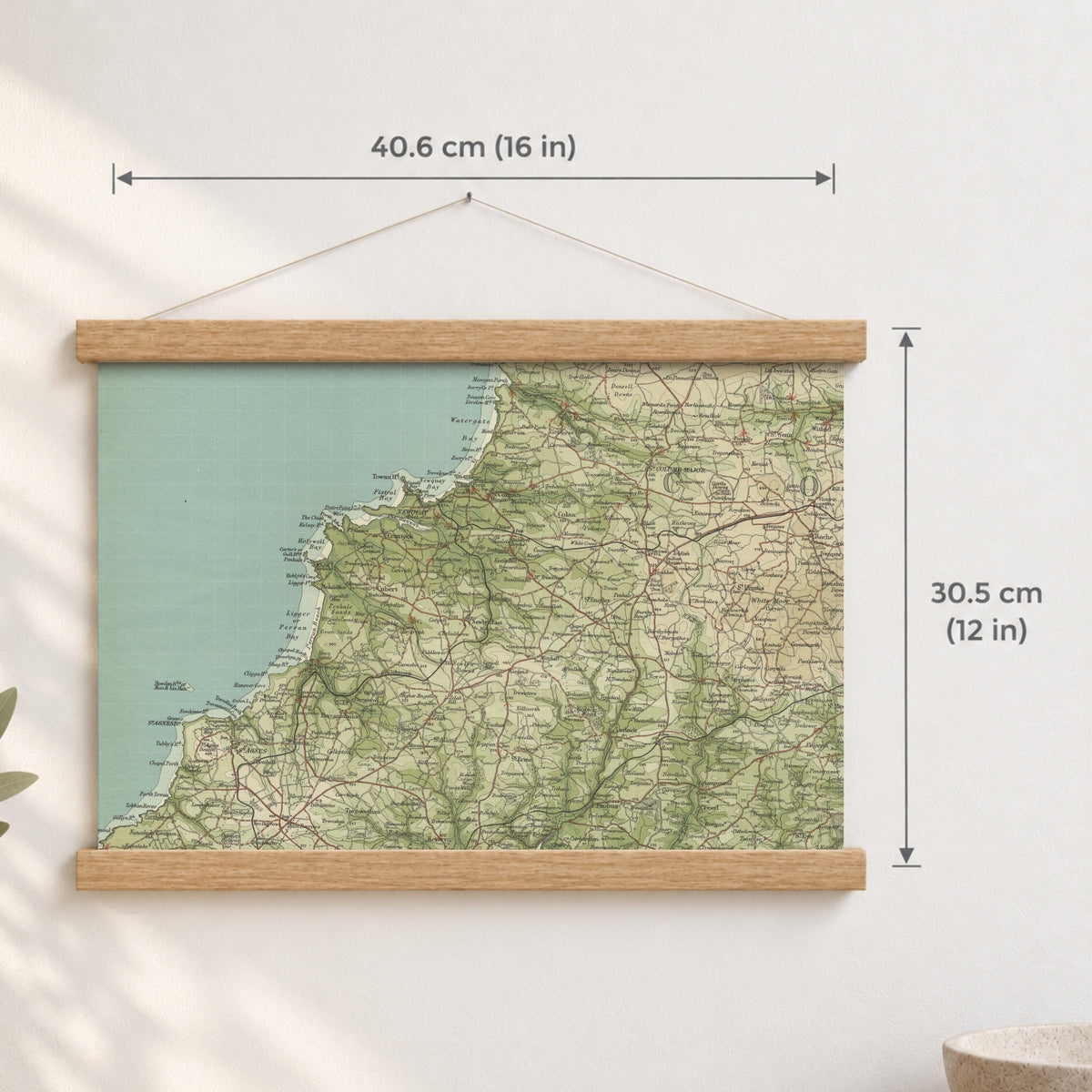 Newquay historic map print, Bartholomew Half-Inch, 1903 — 16 × 12 in · landscape, Canvas, black hanger and Canvas, natural oak hanger and Canvas, white hanger and Fine art paper, black hanger and Fine art paper, natural oak hanger and Fine art paper, no hanger and Fine art paper, white hanger, hanger front mockup