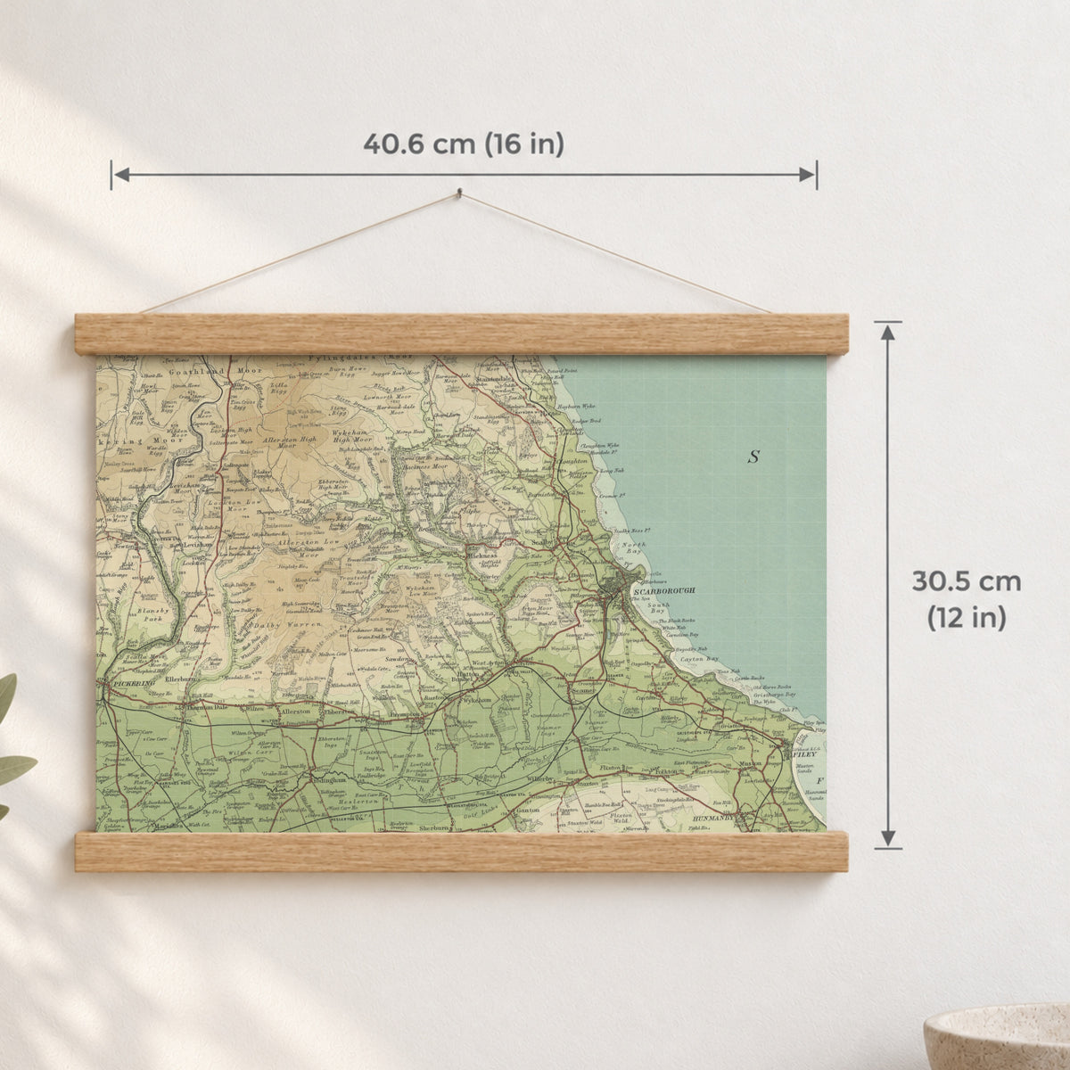 Scarborough historic map print, Bartholomew Half-Inch, 1903 — 16 × 12 in · landscape, Canvas, black hanger and Canvas, natural oak hanger and Canvas, white hanger and Fine art paper, black hanger and Fine art paper, natural oak hanger and Fine art paper, no hanger and Fine art paper, white hanger, hanger front mockup