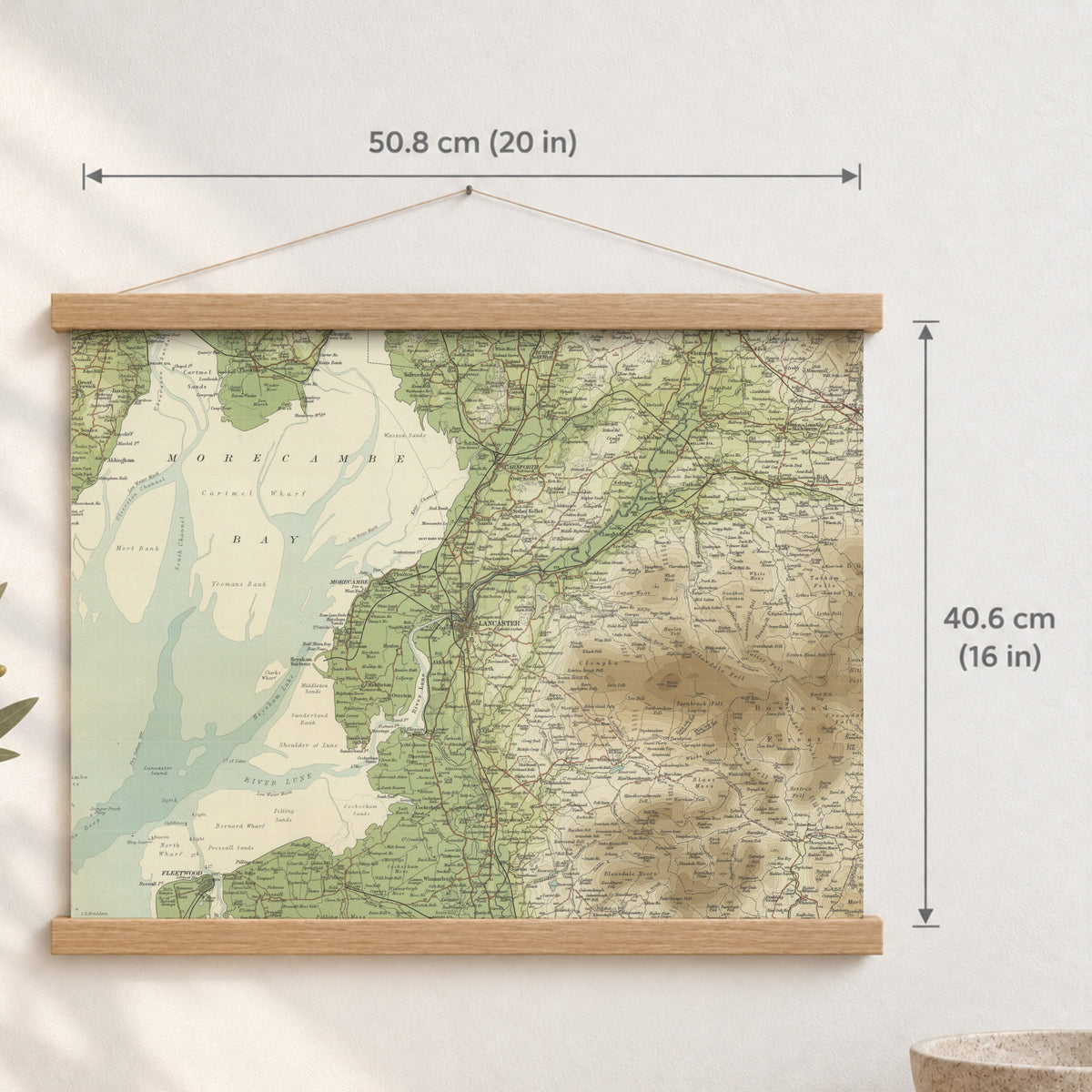 Lancaster historic map print, Bartholomew Half-Inch, 1905 — 20 × 16 in · landscape, Canvas, black hanger and Canvas, natural oak hanger and Canvas, white hanger and Fine art paper, black hanger and Fine art paper, natural oak hanger and Fine art paper, no hanger and Fine art paper, white hanger, hanger front mockup