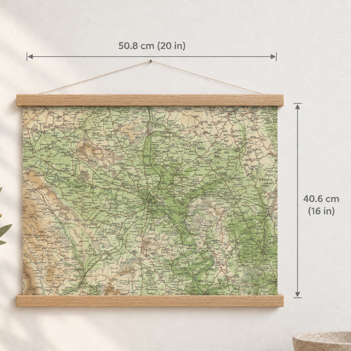 Hereford historic map print, Bartholomew Half-Inch, 1902 — 20 × 16 in · landscape, Canvas, black hanger and Canvas, natural oak hanger and Canvas, white hanger and Fine art paper, black hanger and Fine art paper, natural oak hanger and Fine art paper, no hanger and Fine art paper, white hanger, hanger front mockup
