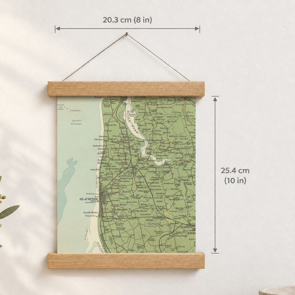 Blackpool historic map print, Bartholomew Half-Inch, 1905 — 8 × 10 in · portrait, Canvas, black hanger and Canvas, natural oak hanger and Canvas, white hanger and Fine art paper, black hanger and Fine art paper, natural oak hanger and Fine art paper, no hanger and Fine art paper, white hanger, hanger front mockup