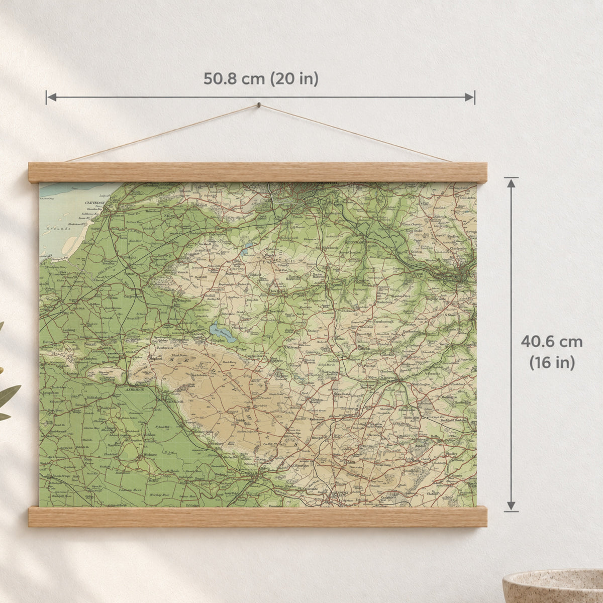 Wells historic map print, Bartholomew Half-Inch, 1904 — 20 × 16 in · landscape, Canvas, black hanger and Canvas, natural oak hanger and Canvas, white hanger and Fine art paper, black hanger and Fine art paper, natural oak hanger and Fine art paper, no hanger and Fine art paper, white hanger, hanger front mockup