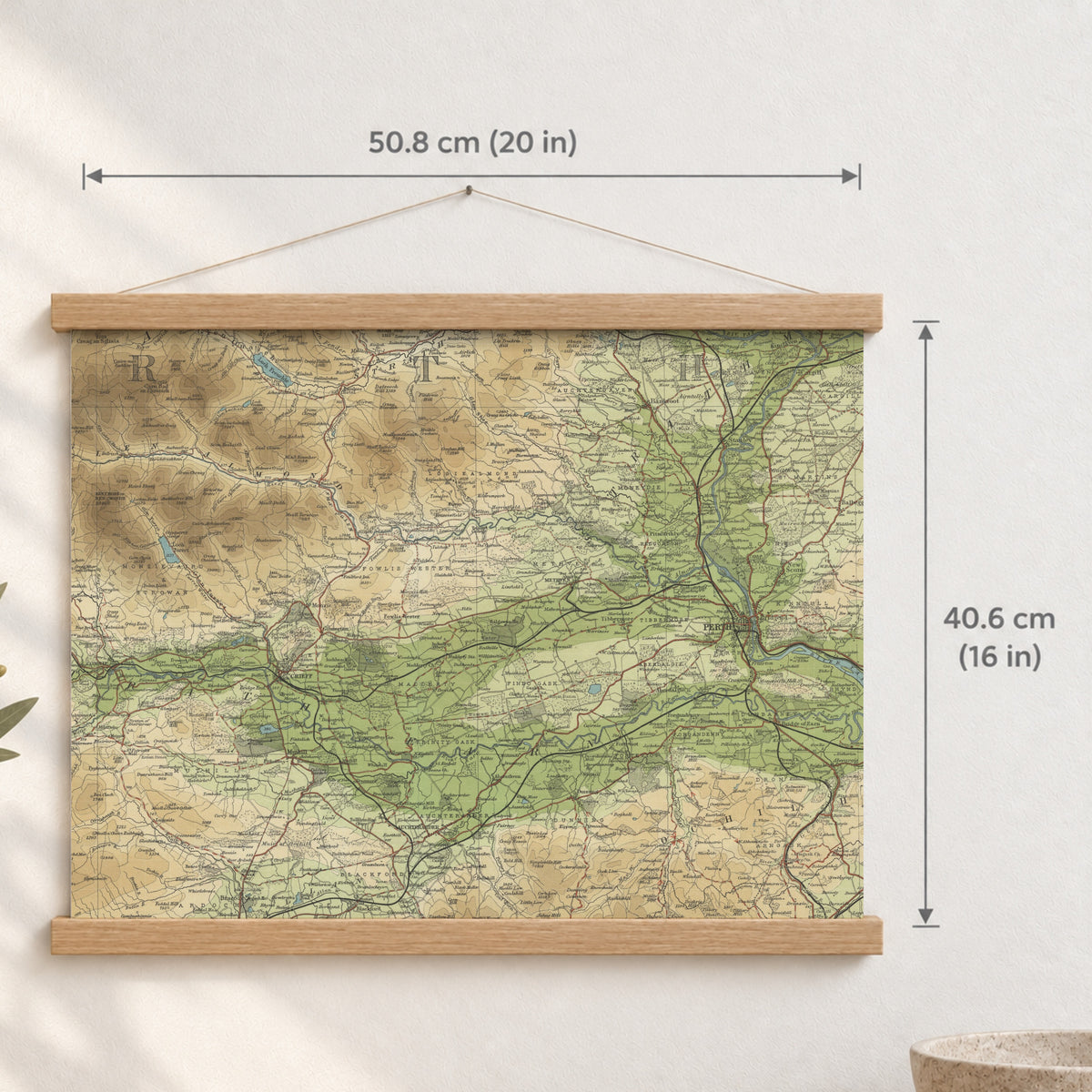 Perth historic map print, Bartholomew Half-Inch, 1903 — 20 × 16 in · landscape, Canvas, black hanger and Canvas, natural oak hanger and Canvas, white hanger and Fine art paper, black hanger and Fine art paper, natural oak hanger and Fine art paper, no hanger and Fine art paper, white hanger, hanger front mockup