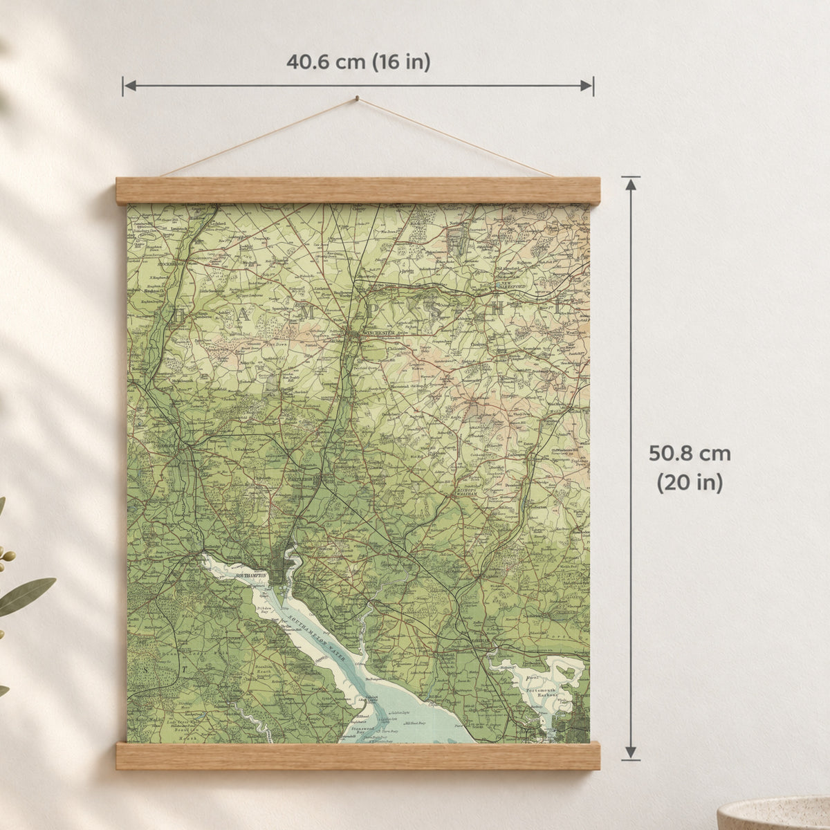 Winchester historic map print, Bartholomew Half-Inch, 1902 — 16 × 20 in · portrait, Canvas, black hanger and Canvas, natural oak hanger and Canvas, white hanger and Fine art paper, black hanger and Fine art paper, natural oak hanger and Fine art paper, no hanger and Fine art paper, white hanger, hanger front mockup
