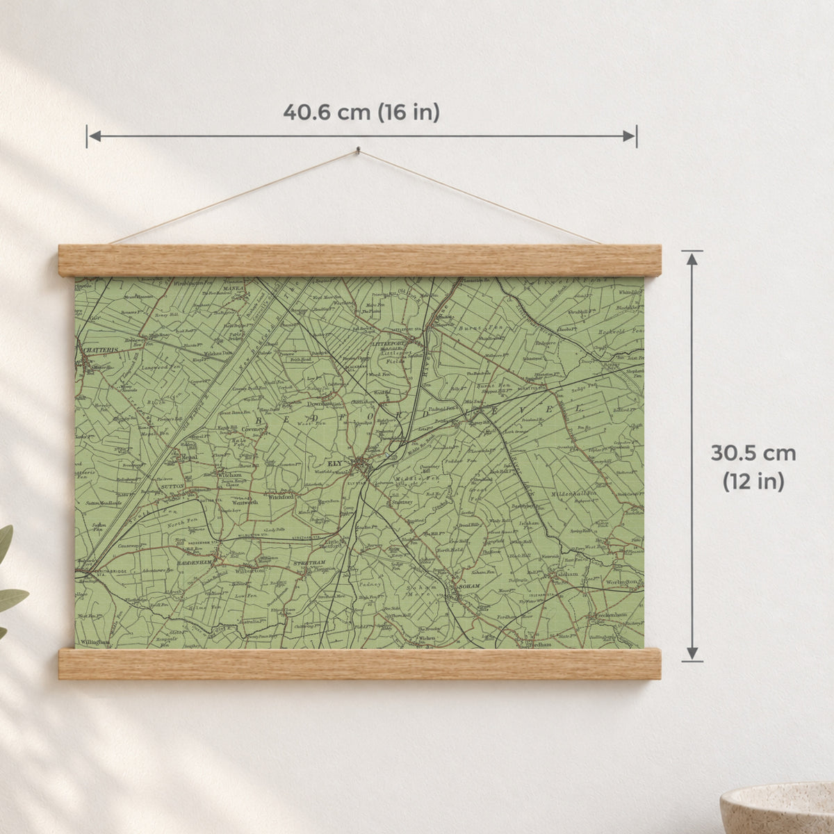 Ely historic map print, Bartholomew Half-Inch, 1902 — 16 × 12 in · landscape, Canvas, black hanger and Canvas, natural oak hanger and Canvas, white hanger and Fine art paper, black hanger and Fine art paper, natural oak hanger and Fine art paper, no hanger and Fine art paper, white hanger, hanger front mockup
