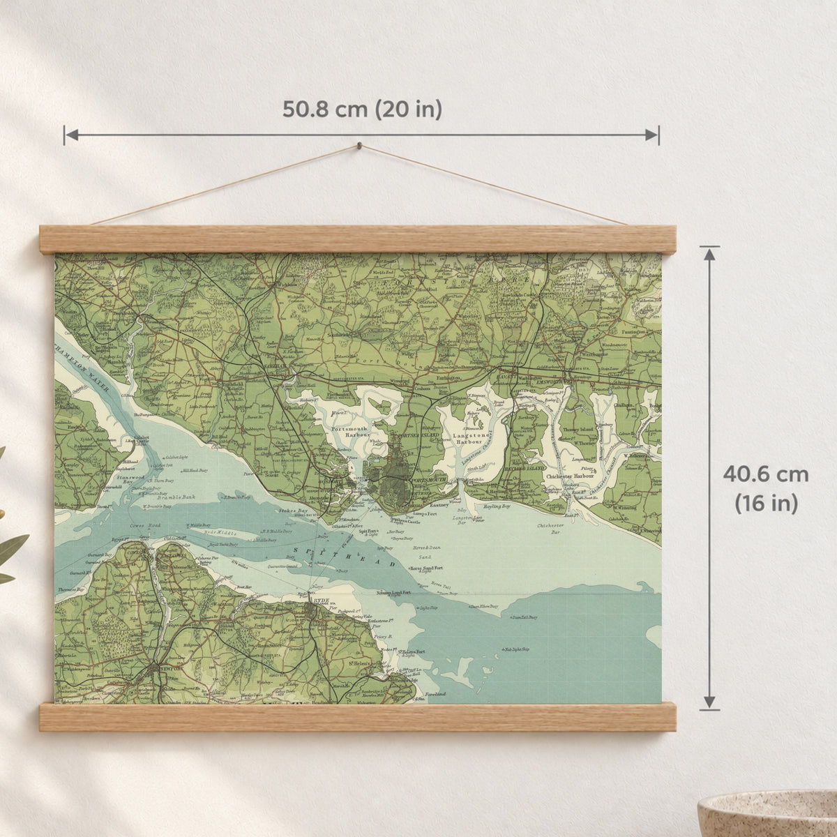 Portsmouth historic map print, Bartholomew Half-Inch, 1902 — 20 × 16 in · landscape, Canvas, black hanger and Canvas, natural oak hanger and Canvas, white hanger and Fine art paper, black hanger and Fine art paper, natural oak hanger and Fine art paper, no hanger and Fine art paper, white hanger, hanger front mockup