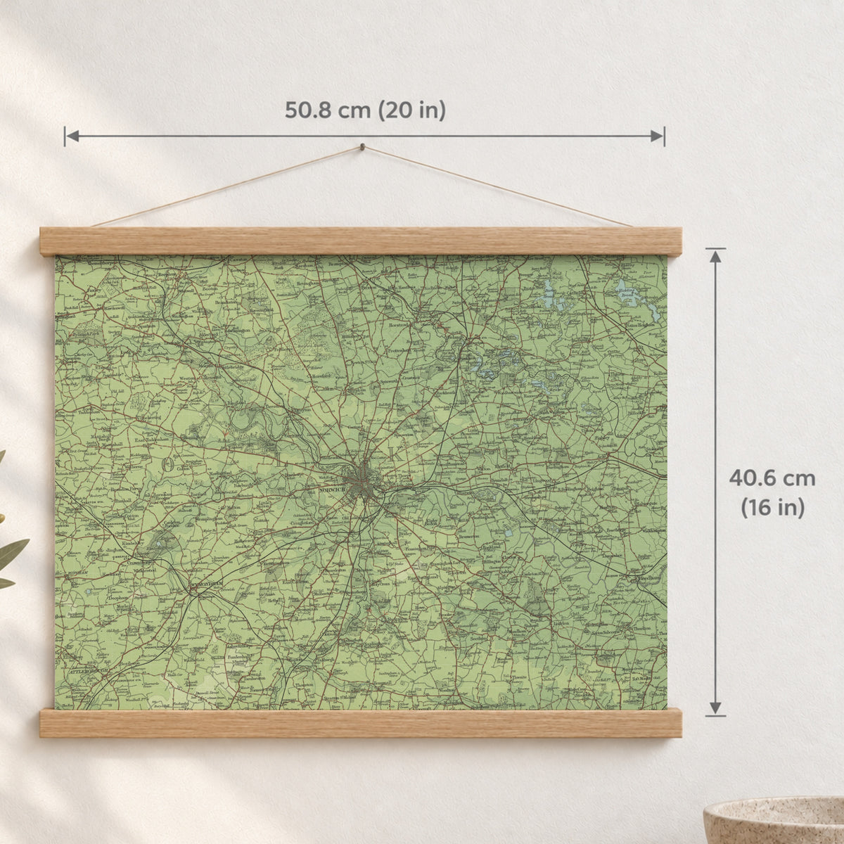 Norwich historic map print, Bartholomew Half-Inch, 1903 — 20 × 16 in · landscape, Canvas, black hanger and Canvas, natural oak hanger and Canvas, white hanger and Fine art paper, black hanger and Fine art paper, natural oak hanger and Fine art paper, no hanger and Fine art paper, white hanger, hanger front mockup
