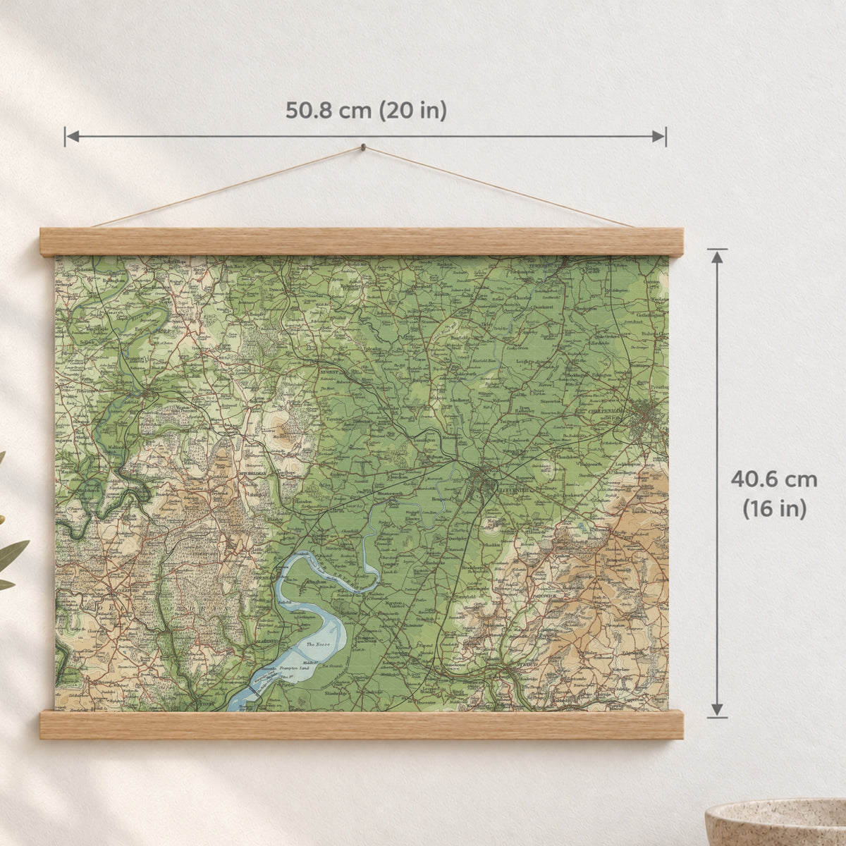 Gloucester historic map print, Bartholomew Half-Inch, 1902 — 20 × 16 in · landscape, Canvas, black hanger and Canvas, natural oak hanger and Canvas, white hanger and Fine art paper, black hanger and Fine art paper, natural oak hanger and Fine art paper, no hanger and Fine art paper, white hanger, hanger front mockup