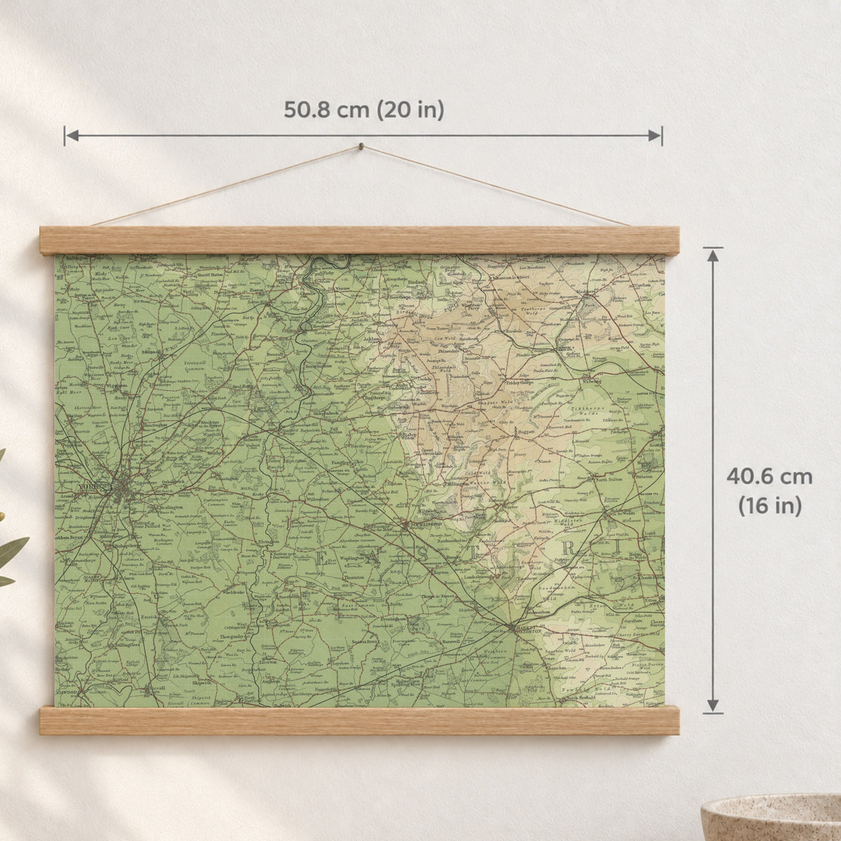 York historic map print, Bartholomew Half-Inch, 1903 — 20 × 16 in · landscape, Canvas, black hanger and Canvas, natural oak hanger and Canvas, white hanger and Fine art paper, black hanger and Fine art paper, natural oak hanger and Fine art paper, no hanger and Fine art paper, white hanger, hanger front mockup
