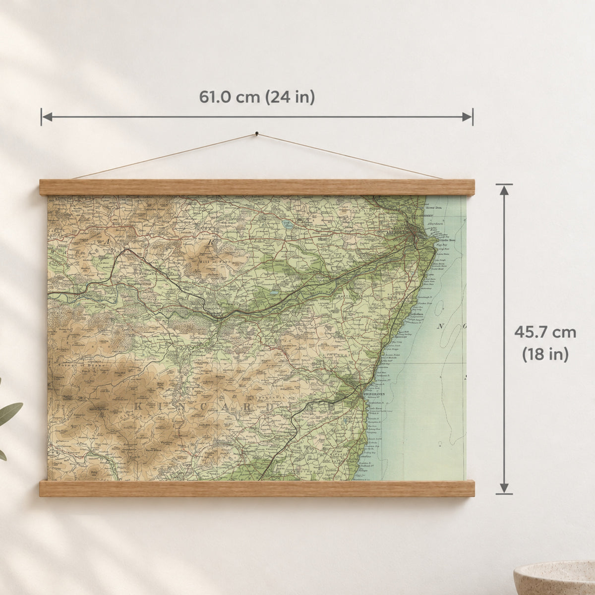 Aberdeen historic map print, Bartholomew Half-Inch, 1903 — 24 × 18 in · landscape, Canvas, black hanger and Canvas, natural oak hanger and Canvas, white hanger and Fine art paper, black hanger and Fine art paper, natural oak hanger and Fine art paper, no hanger and Fine art paper, white hanger, hanger front mockup
