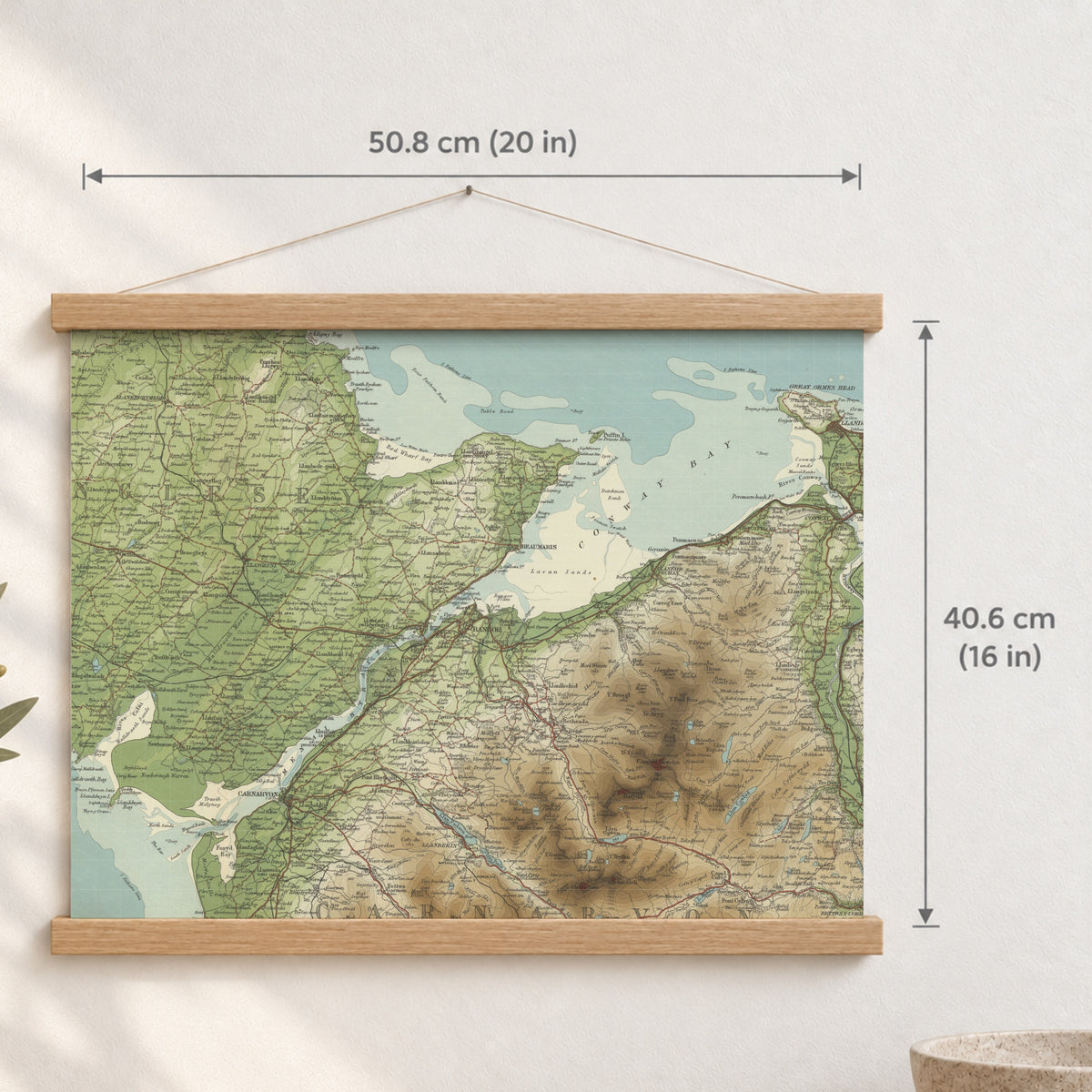 Bangor historic map print, Bartholomew Half-Inch, 1904 — 20 × 16 in · landscape, Canvas, black hanger and Canvas, natural oak hanger and Canvas, white hanger and Fine art paper, black hanger and Fine art paper, natural oak hanger and Fine art paper, no hanger and Fine art paper, white hanger, hanger front mockup