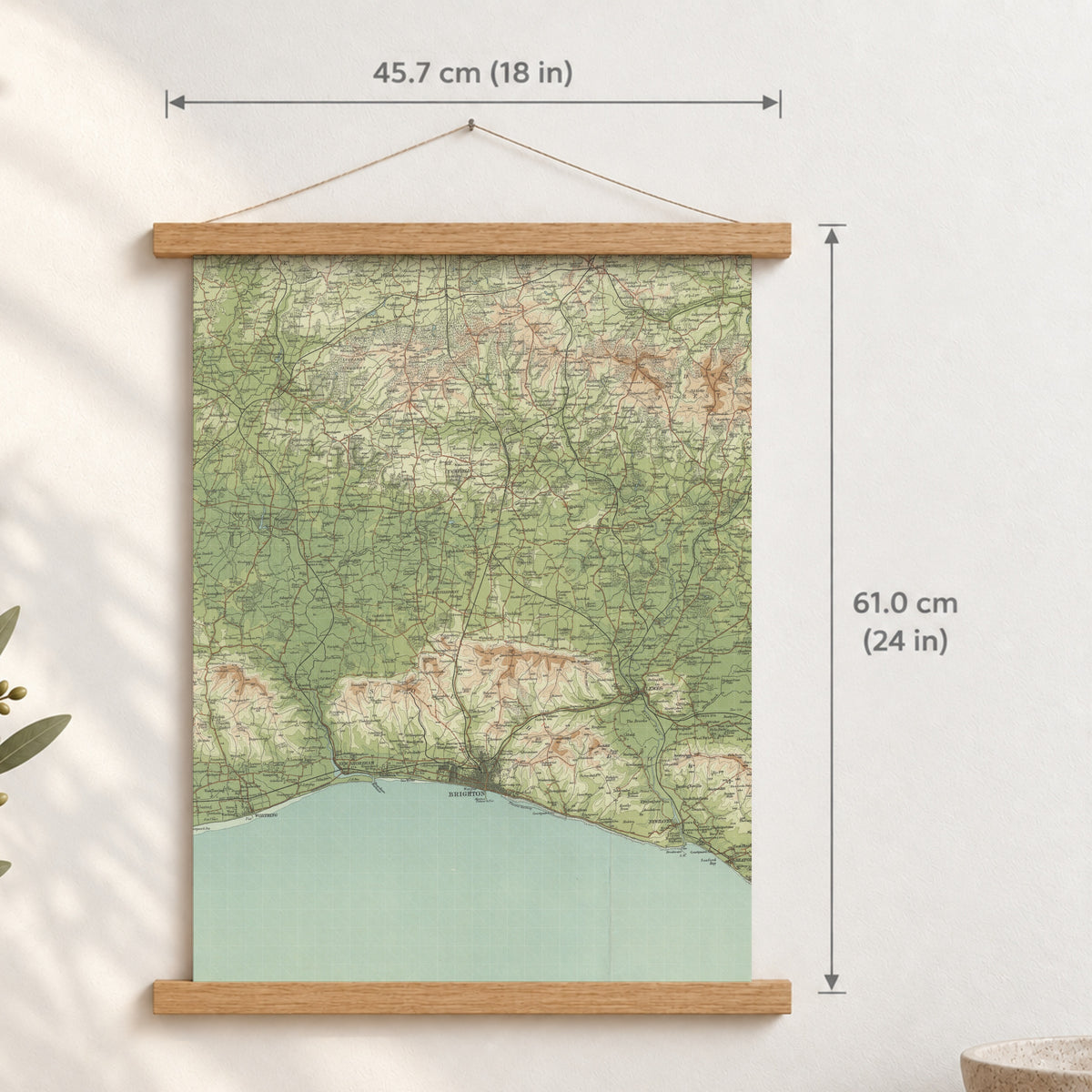 Brighton & Hove historic map print, Bartholomew Half-Inch, 1902 — 18 × 24 in · portrait, Canvas, black hanger and Canvas, natural oak hanger and Canvas, white hanger and Fine art paper, black hanger and Fine art paper, natural oak hanger and Fine art paper, no hanger and Fine art paper, white hanger, hanger front mockup