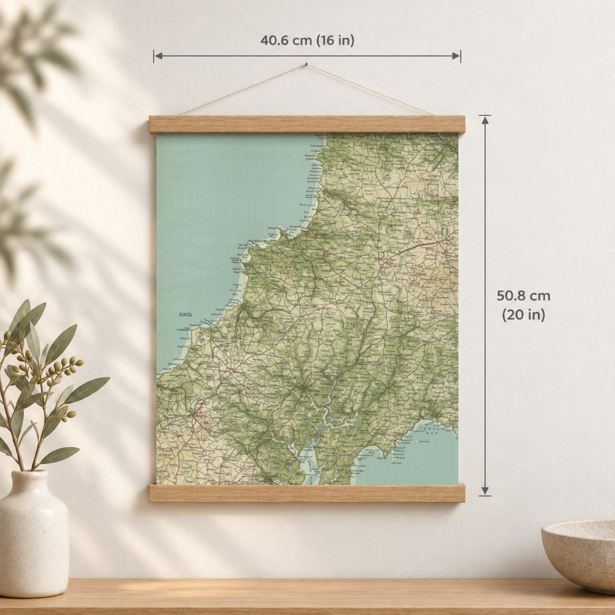 Newquay historic map print, Bartholomew Half-Inch, 1903 — 16 × 20 in · portrait, Canvas, black hanger and Canvas, natural oak hanger and Canvas, white hanger and Fine art paper, black hanger and Fine art paper, natural oak hanger and Fine art paper, no hanger and Fine art paper, white hanger, hanger front mockup