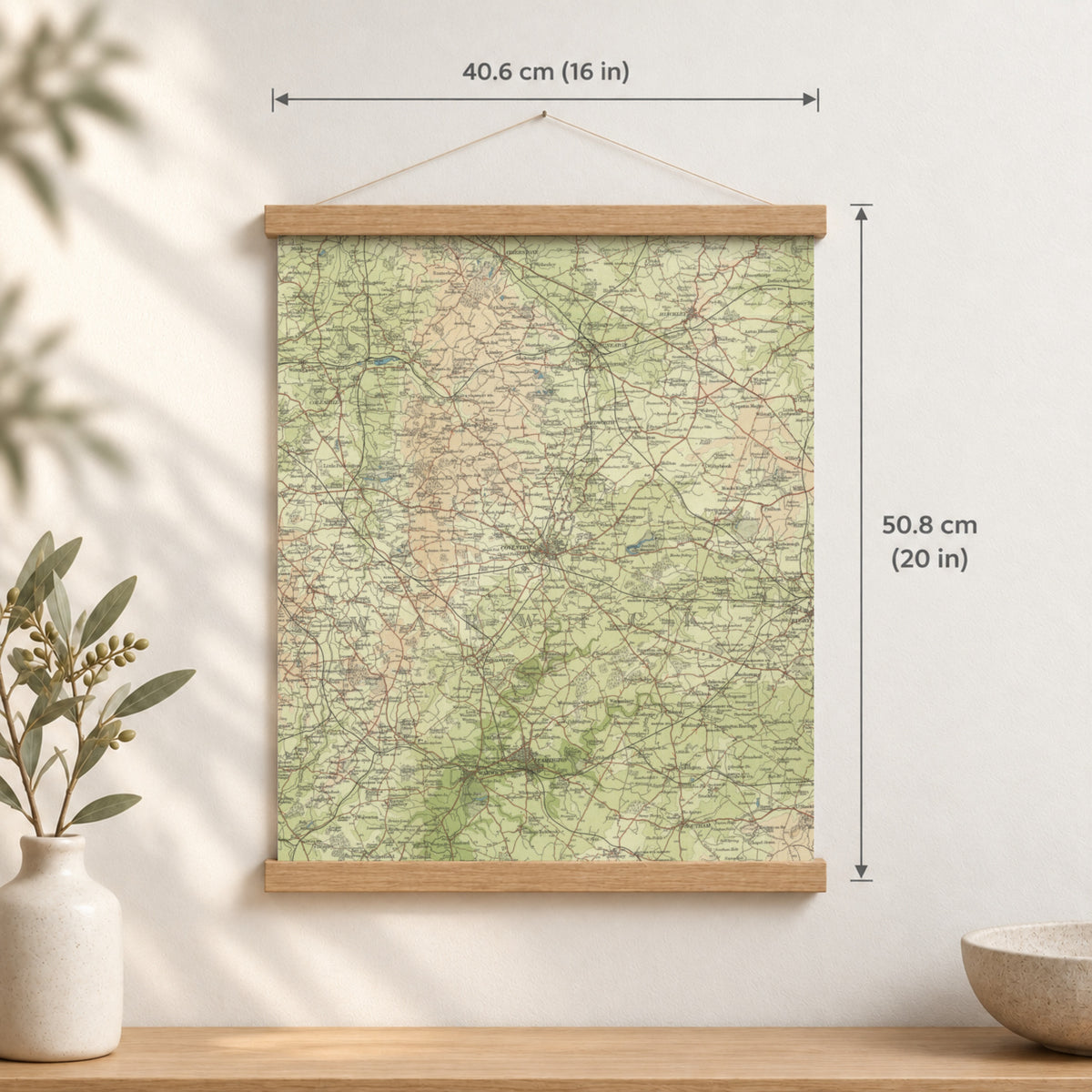 Coventry historic map print, Bartholomew Half-Inch, 1903 — 16 × 20 in · portrait, Canvas, black hanger and Canvas, natural oak hanger and Canvas, white hanger and Fine art paper, black hanger and Fine art paper, natural oak hanger and Fine art paper, no hanger and Fine art paper, white hanger, hanger front mockup