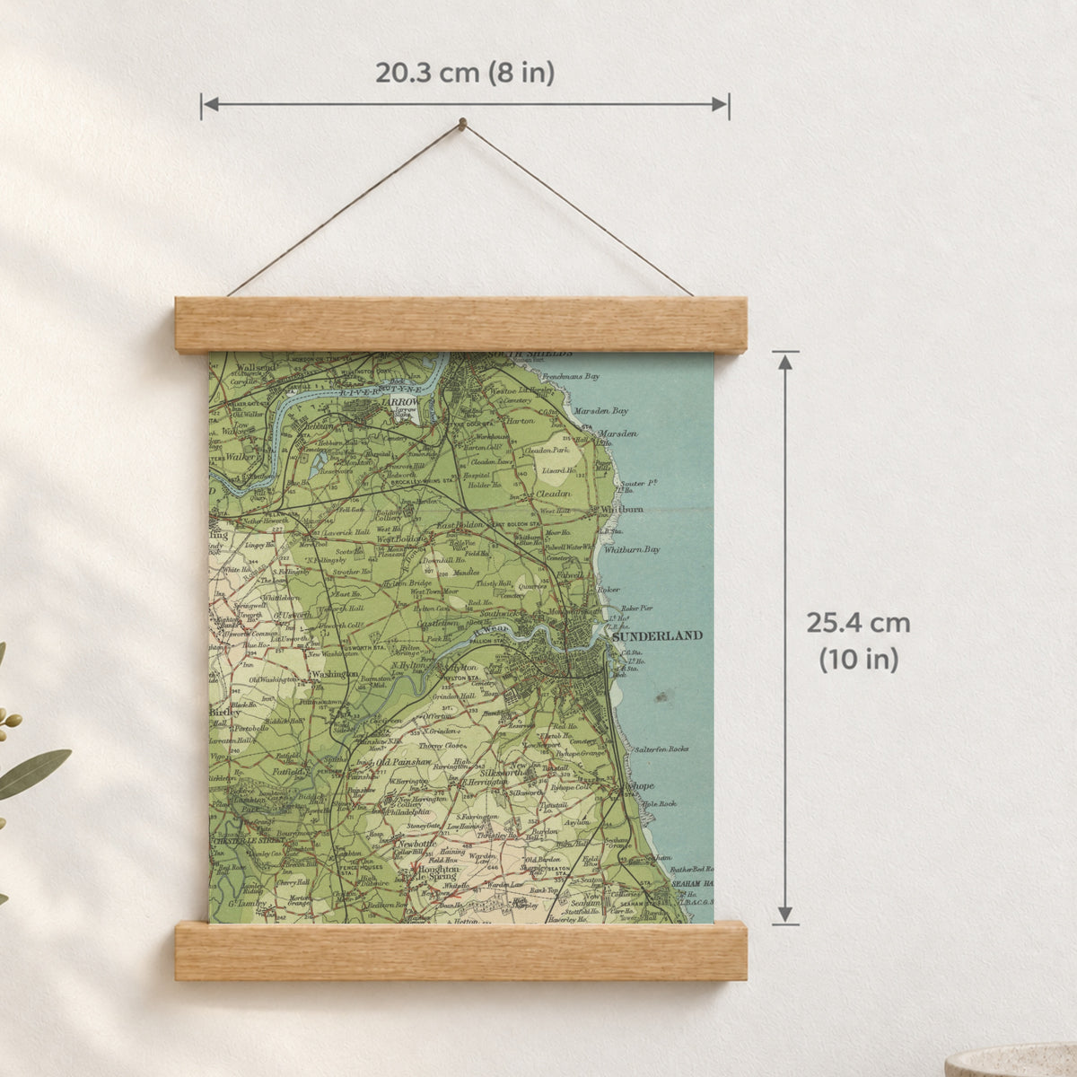 Sunderland historic map print, Bartholomew Half-Inch, 1902 — 8 × 10 in · portrait, Canvas, black hanger and Canvas, natural oak hanger and Canvas, white hanger and Fine art paper, black hanger and Fine art paper, natural oak hanger and Fine art paper, no hanger and Fine art paper, white hanger, hanger front mockup