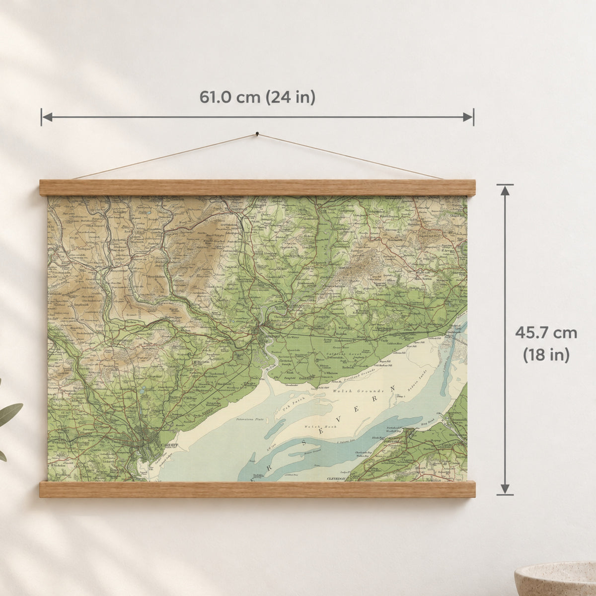 Newport historic map print, Bartholomew Half-Inch, 1904 — 24 × 18 in · landscape, Canvas, black hanger and Canvas, natural oak hanger and Canvas, white hanger and Fine art paper, black hanger and Fine art paper, natural oak hanger and Fine art paper, no hanger and Fine art paper, white hanger, hanger front mockup