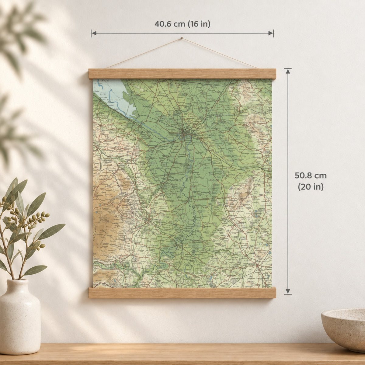 Chester historic map print, Bartholomew Half-Inch, 1902 — 16 × 20 in · portrait, Canvas, black hanger and Canvas, natural oak hanger and Canvas, white hanger and Fine art paper, black hanger and Fine art paper, natural oak hanger and Fine art paper, no hanger and Fine art paper, white hanger, hanger front mockup