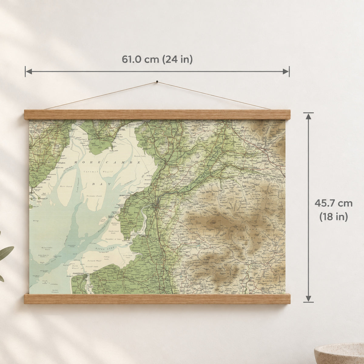 Lancaster historic map print, Bartholomew Half-Inch, 1905 — 24 × 18 in · landscape, Canvas, black hanger and Canvas, natural oak hanger and Canvas, white hanger and Fine art paper, black hanger and Fine art paper, natural oak hanger and Fine art paper, no hanger and Fine art paper, white hanger, hanger front mockup
