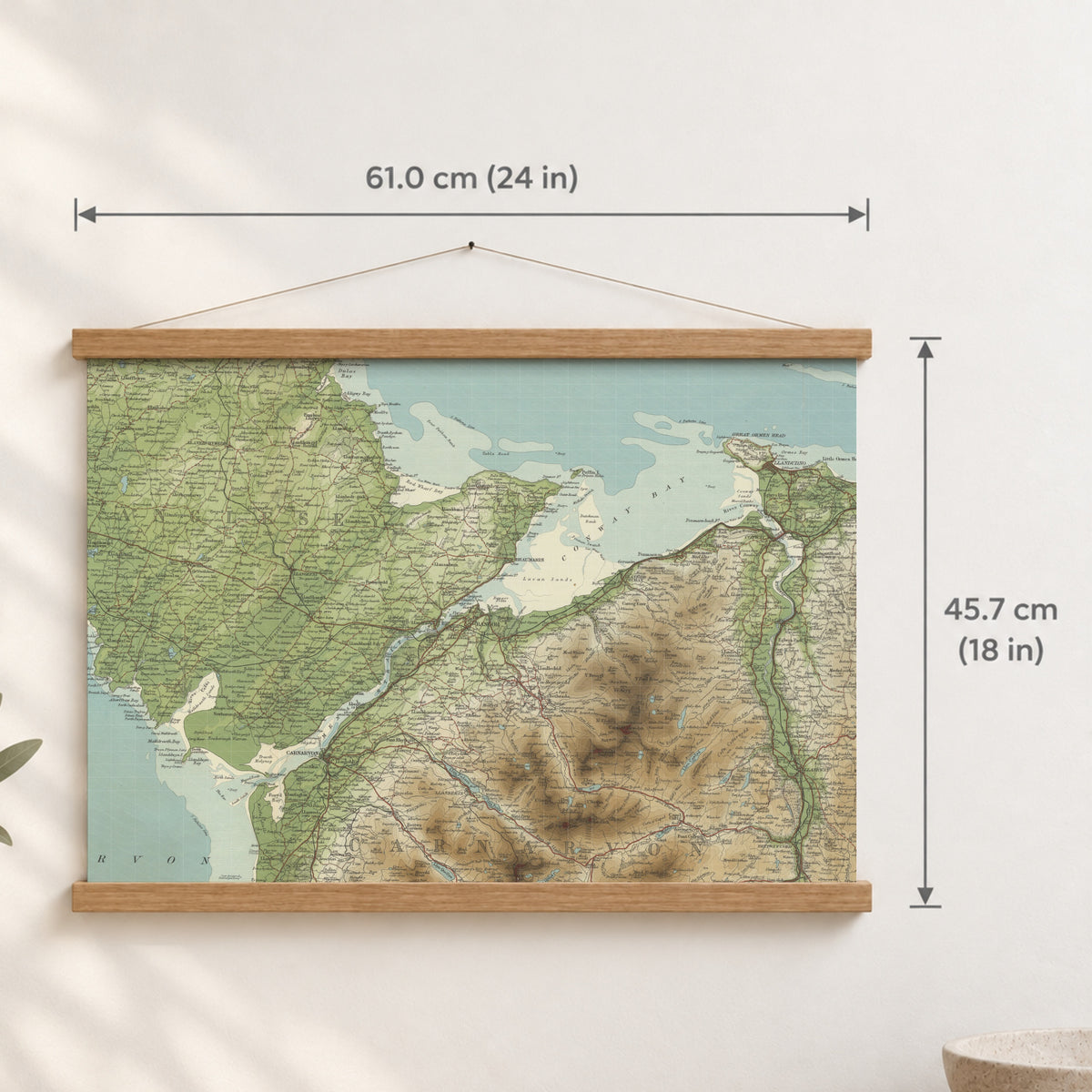 Bangor historic map print, Bartholomew Half-Inch, 1904 — 24 × 18 in · landscape, Canvas, black hanger and Canvas, natural oak hanger and Canvas, white hanger and Fine art paper, black hanger and Fine art paper, natural oak hanger and Fine art paper, no hanger and Fine art paper, white hanger, hanger front mockup