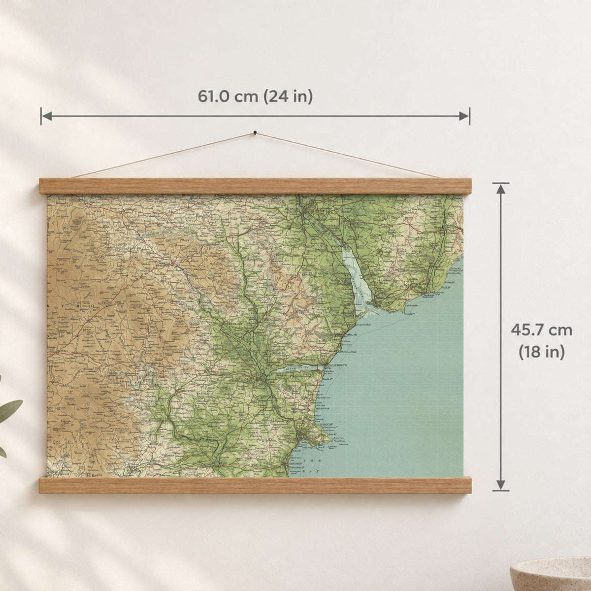 Exeter historic map print, Bartholomew Half-Inch, 1903 — 24 × 18 in · landscape, Canvas, black hanger and Canvas, natural oak hanger and Canvas, white hanger and Fine art paper, black hanger and Fine art paper, natural oak hanger and Fine art paper, no hanger and Fine art paper, white hanger, hanger front mockup