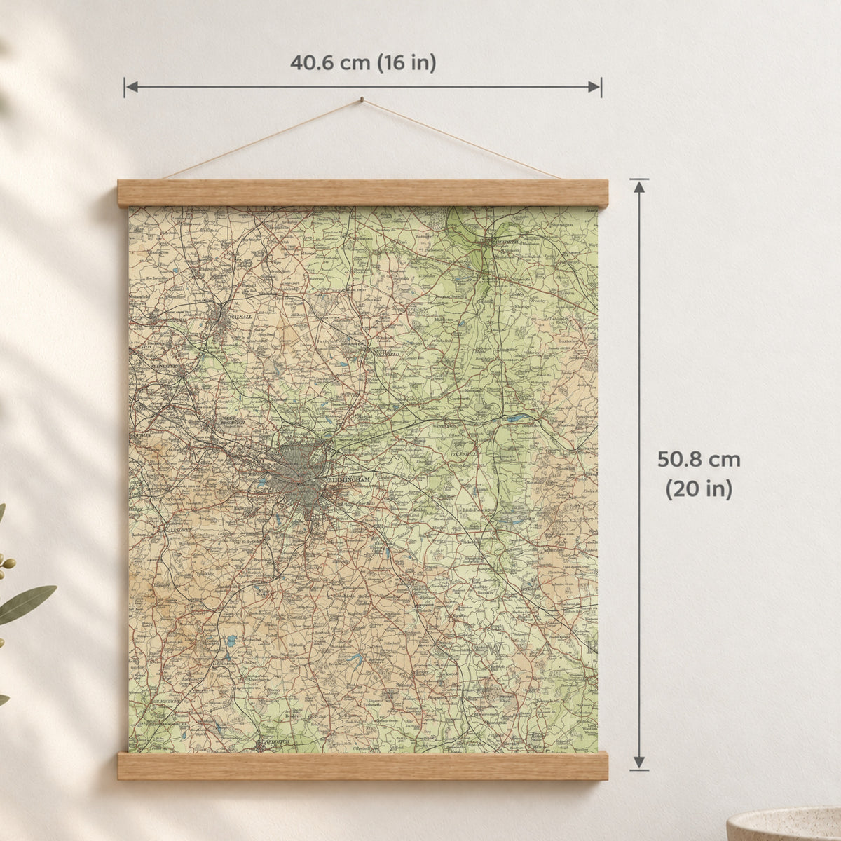 Birmingham historic map print, Bartholomew Half-Inch, 1903 — 16 × 20 in · portrait, Canvas, black hanger and Canvas, natural oak hanger and Canvas, white hanger and Fine art paper, black hanger and Fine art paper, natural oak hanger and Fine art paper, no hanger and Fine art paper, white hanger, hanger front mockup