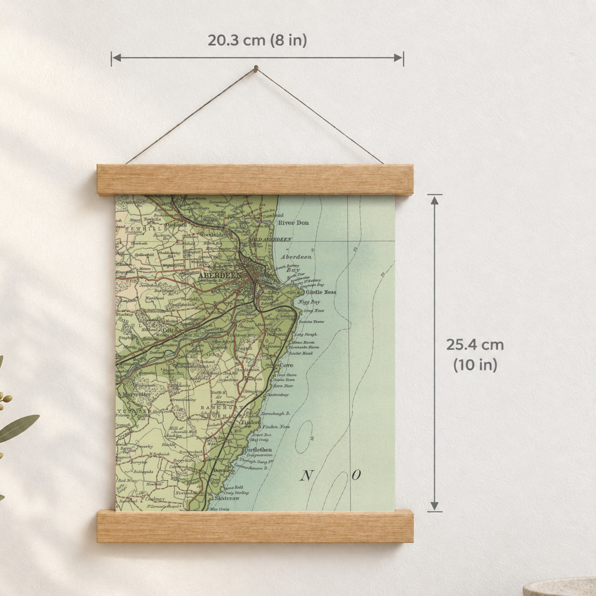 Aberdeen historic map print, Bartholomew Half-Inch, 1903 — 8 × 10 in · portrait, Canvas, black hanger and Canvas, natural oak hanger and Canvas, white hanger and Fine art paper, black hanger and Fine art paper, natural oak hanger and Fine art paper, no hanger and Fine art paper, white hanger, hanger front mockup