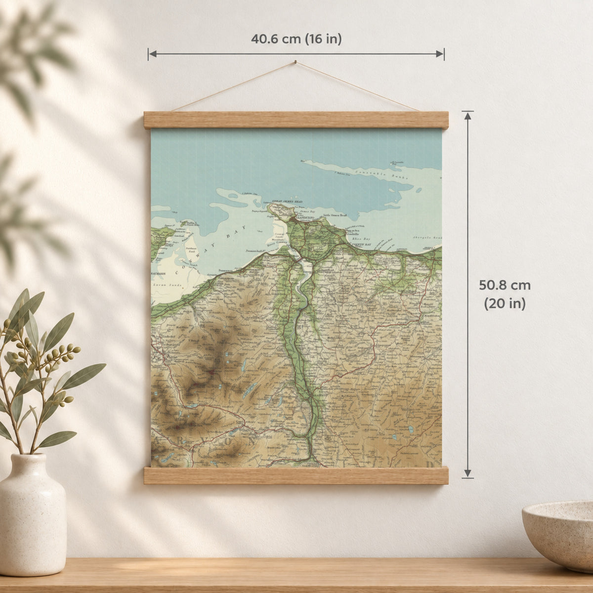 Llandudno historic map print, Bartholomew Half-Inch, 1904 — 16 × 20 in · portrait, Canvas, black hanger and Canvas, natural oak hanger and Canvas, white hanger and Fine art paper, black hanger and Fine art paper, natural oak hanger and Fine art paper, no hanger and Fine art paper, white hanger, hanger front mockup
