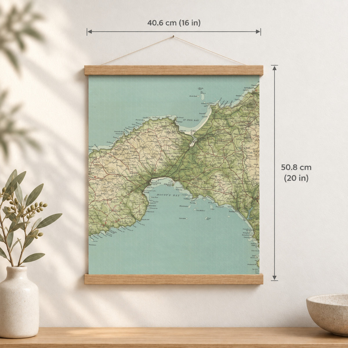 St Ives historic map print, Bartholomew Half-Inch, 1903 — 16 × 20 in · portrait, Canvas, black hanger and Canvas, natural oak hanger and Canvas, white hanger and Fine art paper, black hanger and Fine art paper, natural oak hanger and Fine art paper, no hanger and Fine art paper, white hanger, hanger front mockup