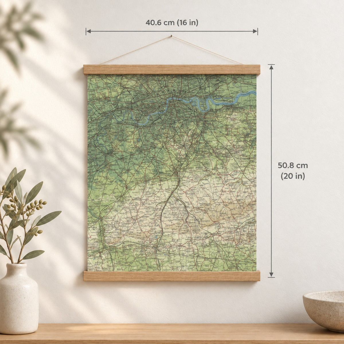 London historic map print, Bartholomew Half-Inch, 1903 — 16 × 20 in · portrait, Canvas, black hanger and Canvas, natural oak hanger and Canvas, white hanger and Fine art paper, black hanger and Fine art paper, natural oak hanger and Fine art paper, no hanger and Fine art paper, white hanger, hanger front mockup