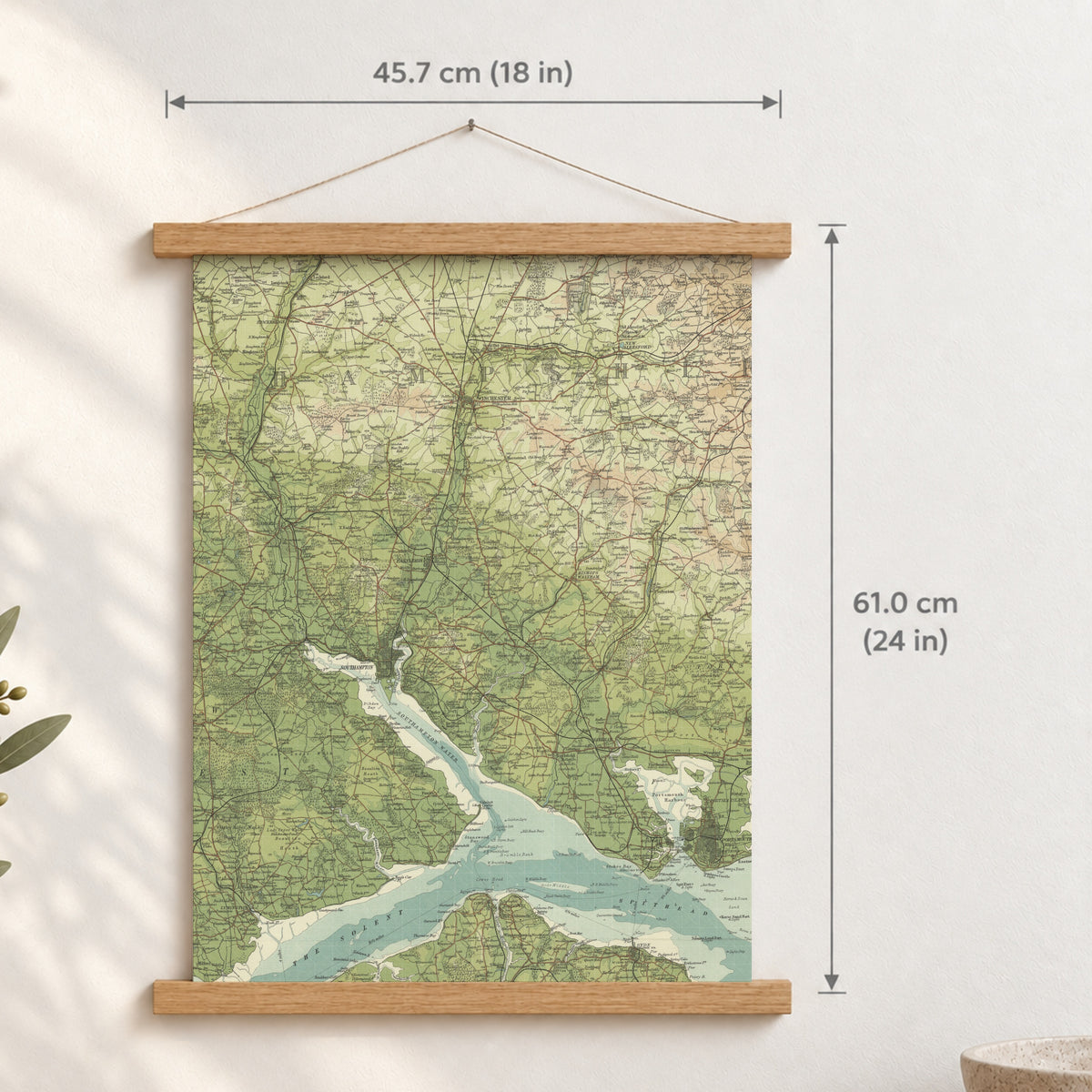 Winchester historic map print, Bartholomew Half-Inch, 1902 — 18 × 24 in · portrait, Canvas, black hanger and Canvas, natural oak hanger and Canvas, white hanger and Fine art paper, black hanger and Fine art paper, natural oak hanger and Fine art paper, no hanger and Fine art paper, white hanger, hanger front mockup