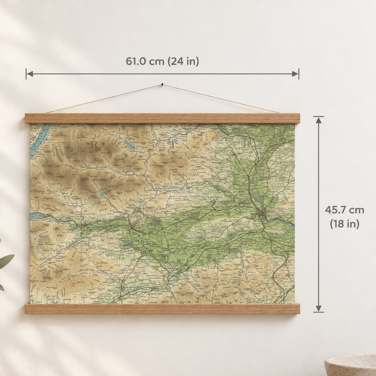 Perth historic map print, Bartholomew Half-Inch, 1903 — 24 × 18 in · landscape, Canvas, black hanger and Canvas, natural oak hanger and Canvas, white hanger and Fine art paper, black hanger and Fine art paper, natural oak hanger and Fine art paper, no hanger and Fine art paper, white hanger, hanger front mockup