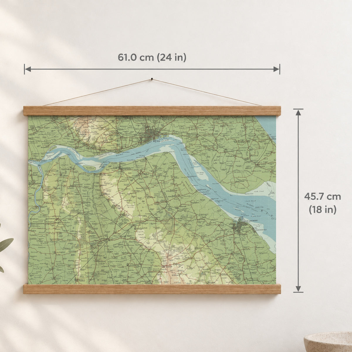 Kingston-upon-Hull historic map print, Bartholomew Half-Inch, 1902 — 24 × 18 in · landscape, Canvas, black hanger and Canvas, natural oak hanger and Canvas, white hanger and Fine art paper, black hanger and Fine art paper, natural oak hanger and Fine art paper, no hanger and Fine art paper, white hanger, hanger front mockup