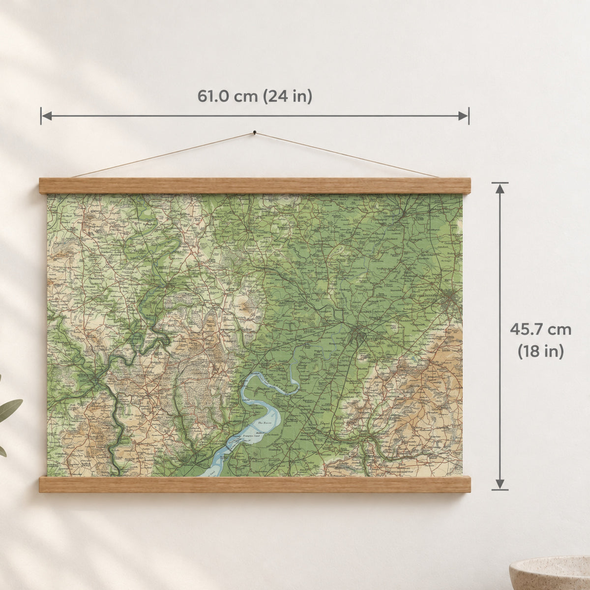 Gloucester historic map print, Bartholomew Half-Inch, 1902 — 24 × 18 in · landscape, Canvas, black hanger and Canvas, natural oak hanger and Canvas, white hanger and Fine art paper, black hanger and Fine art paper, natural oak hanger and Fine art paper, no hanger and Fine art paper, white hanger, hanger front mockup