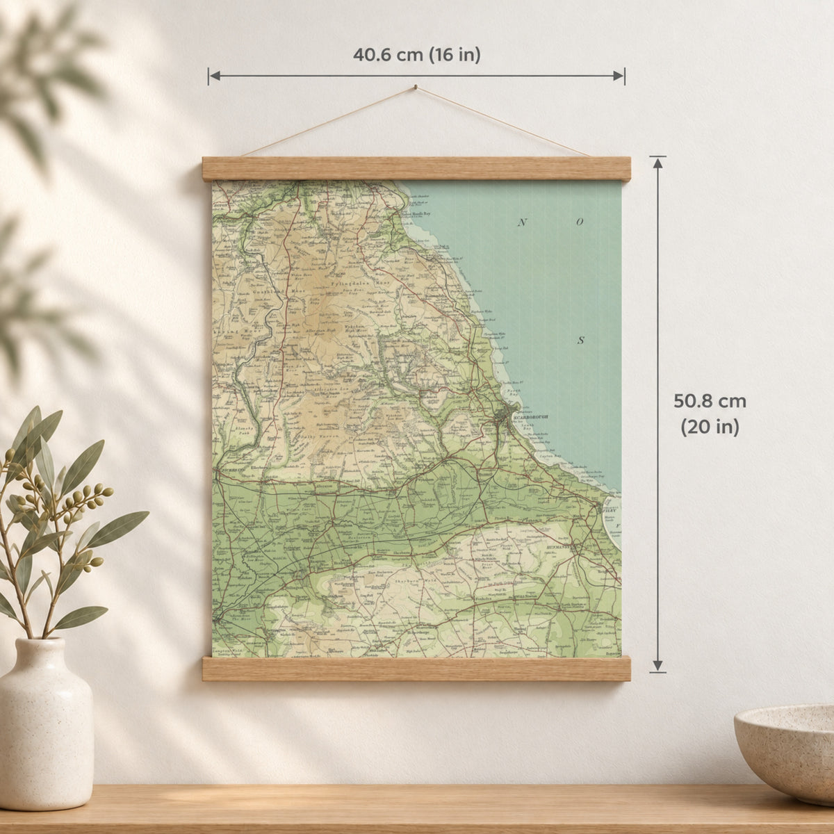 Scarborough historic map print, Bartholomew Half-Inch, 1903 — 16 × 20 in · portrait, Canvas, black hanger and Canvas, natural oak hanger and Canvas, white hanger and Fine art paper, black hanger and Fine art paper, natural oak hanger and Fine art paper, no hanger and Fine art paper, white hanger, hanger front mockup