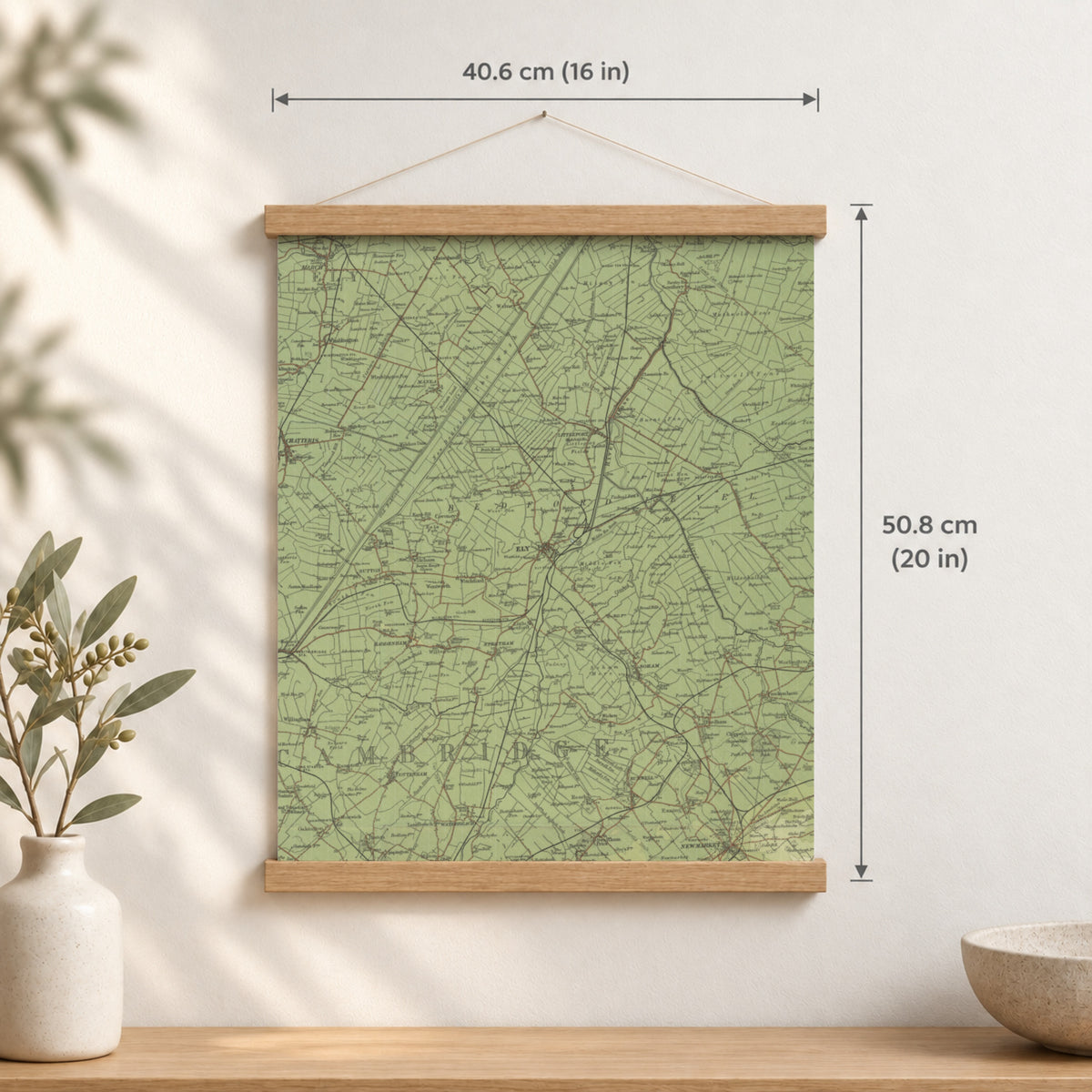 Ely historic map print, Bartholomew Half-Inch, 1902 — 16 × 20 in · portrait, Canvas, black hanger and Canvas, natural oak hanger and Canvas, white hanger and Fine art paper, black hanger and Fine art paper, natural oak hanger and Fine art paper, no hanger and Fine art paper, white hanger, hanger front mockup