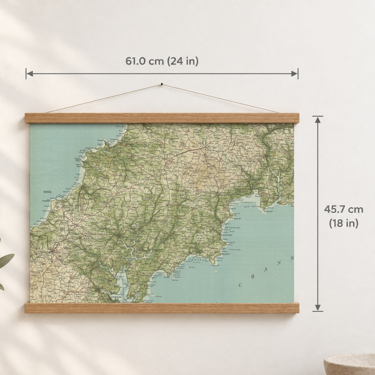 Truro historic map print, Bartholomew Half-Inch, 1903 — 24 × 18 in · landscape, Canvas, black hanger and Canvas, natural oak hanger and Canvas, white hanger and Fine art paper, black hanger and Fine art paper, natural oak hanger and Fine art paper, no hanger and Fine art paper, white hanger, hanger front mockup