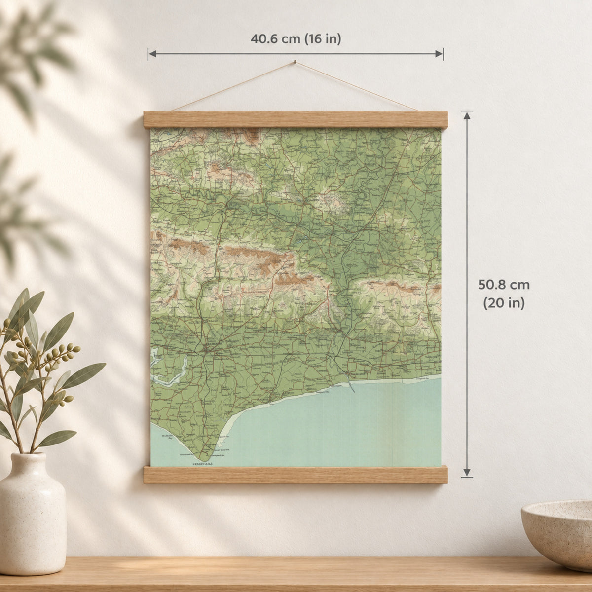 Chichester historic map print, Bartholomew Half-Inch, 1902 — 16 × 20 in · portrait, Canvas, black hanger and Canvas, natural oak hanger and Canvas, white hanger and Fine art paper, black hanger and Fine art paper, natural oak hanger and Fine art paper, no hanger and Fine art paper, white hanger, hanger front mockup