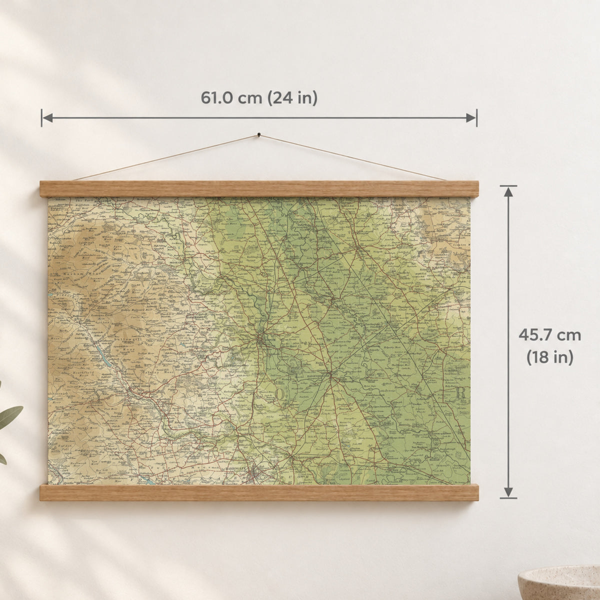 Ripon historic map print, Bartholomew Half-Inch, 1906 — 24 × 18 in · landscape, Canvas, black hanger and Canvas, natural oak hanger and Canvas, white hanger and Fine art paper, black hanger and Fine art paper, natural oak hanger and Fine art paper, no hanger and Fine art paper, white hanger, hanger front mockup